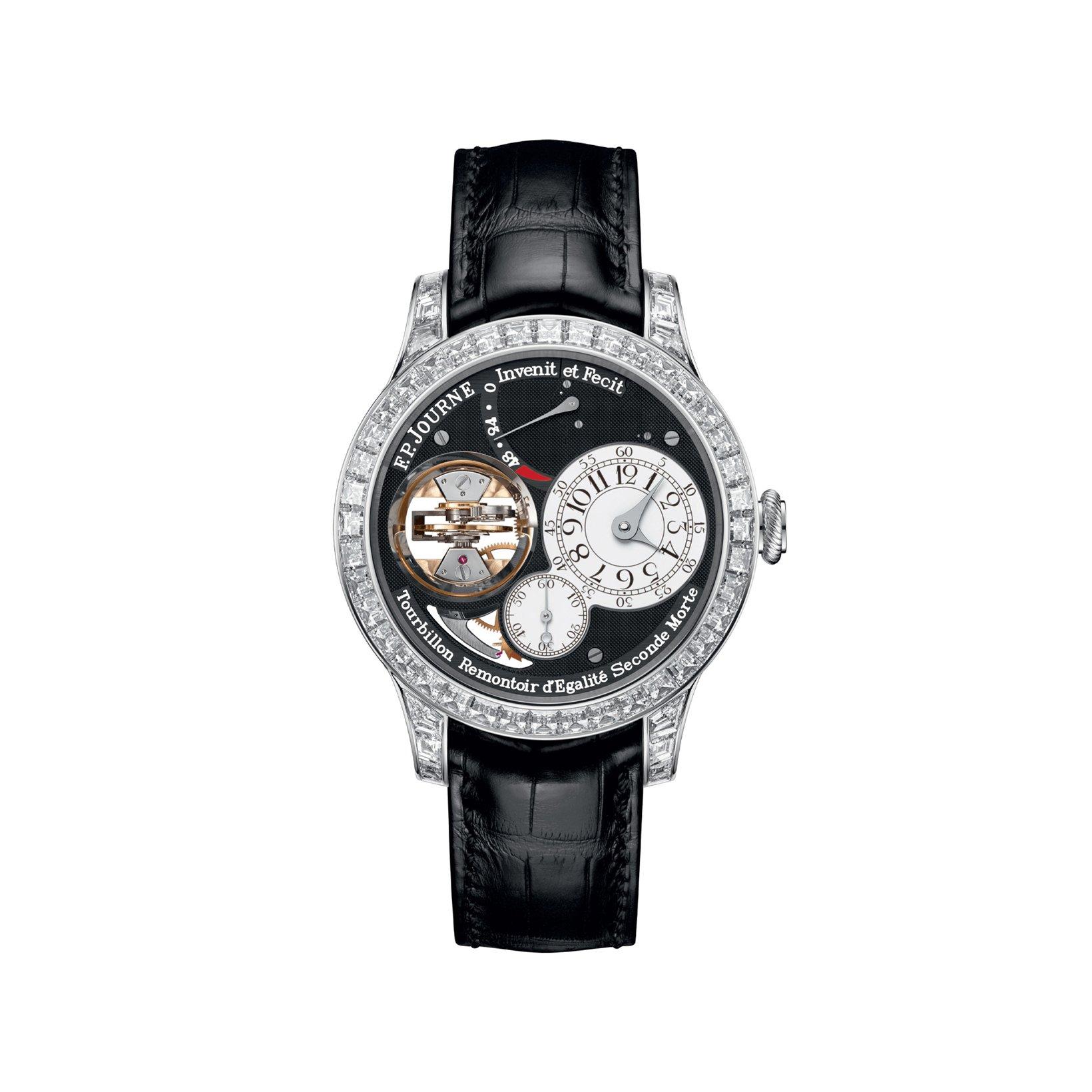 F.P.Journe Jewellery Tourbillon Souverain Joaillerie Diamants Manual Winding 44 mm Platinum Watch  Black Dial   Alligator Leather Strap