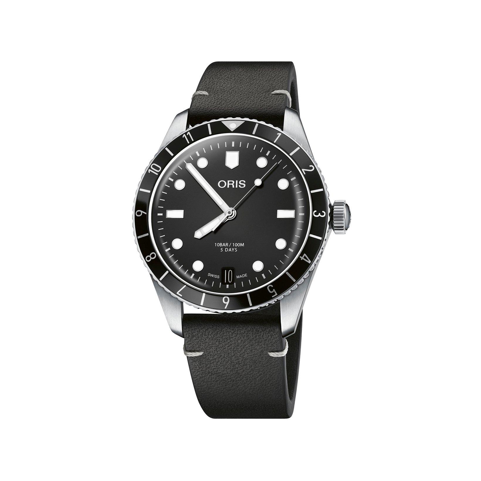 Oris Divers Sixty-Five Caliber 400 Automatic 40 mm Stainless Steel Watch  Black Dial   Leather Strap