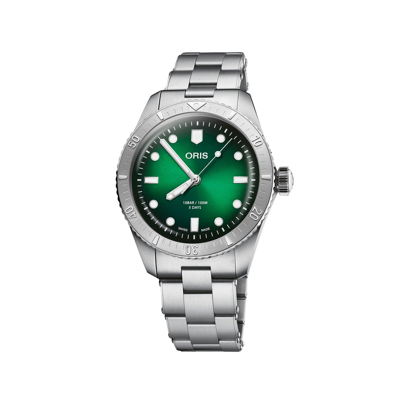 Oris Divers Sixty-Five Caliber 400 Automatic 38 mm Stainless Steel Watch  Green Dial  Stainless Steel Bracelet