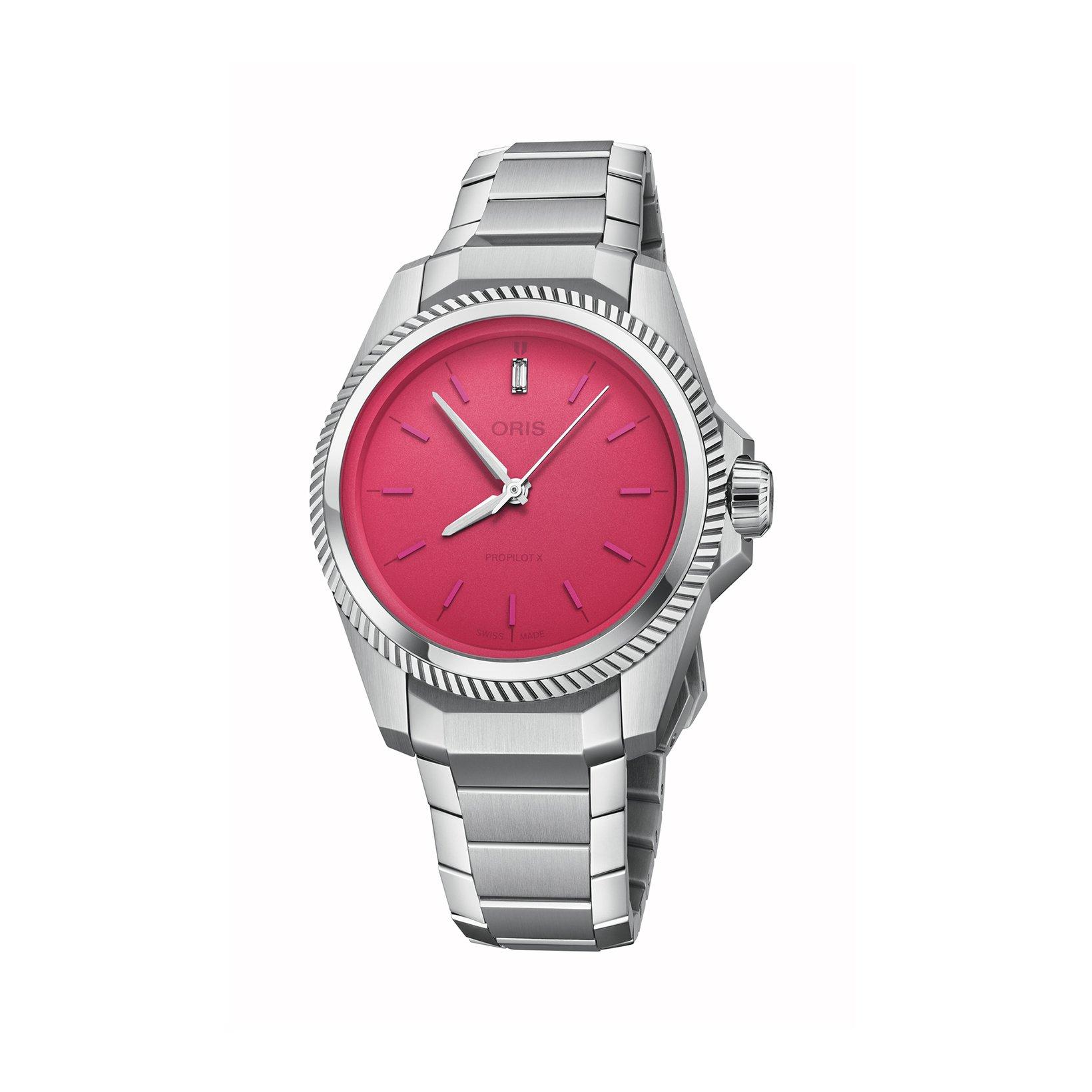 Oris Propilot X Misss Piggy Edition Automatic 34 mm Stainless Steel Watch  Pink Dial  Stainless Steel Bracelet