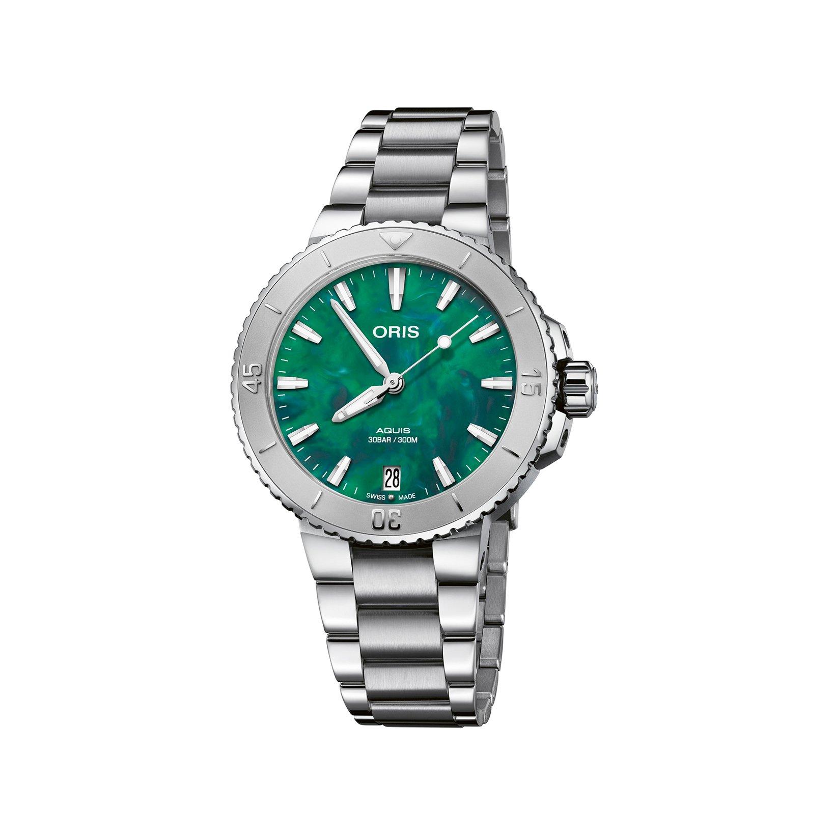 Oris Aquis Upcycle Automatic 36.5 mm Stainless Steel Watch  Green Dial  Stainless Steel Bracelet
