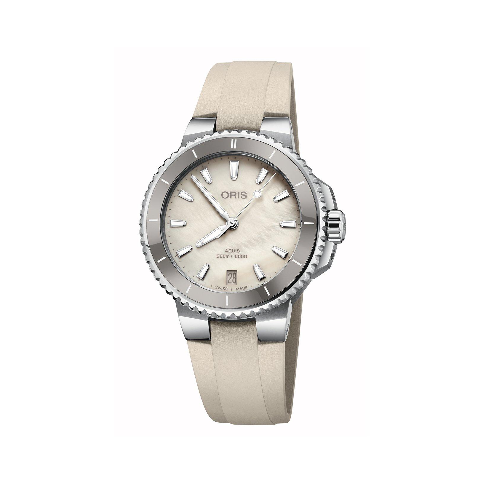 Oris Aquis  Automatic 36.5 mm Stainless Steel Watch  Cream Dial   Rubber Strap