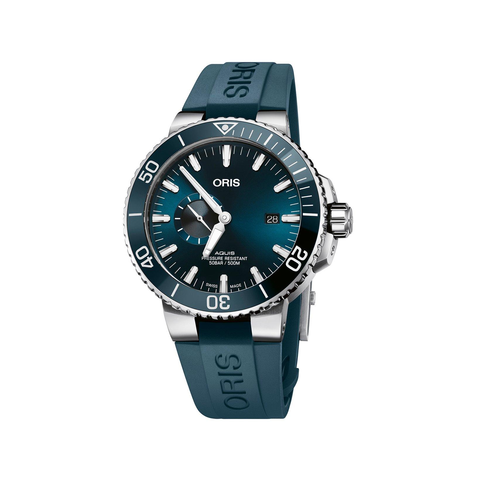 Oris Aquis Small Second Automatic 45.5 mm Stainless Steel Watch  Blue Dial   Rubber Strap