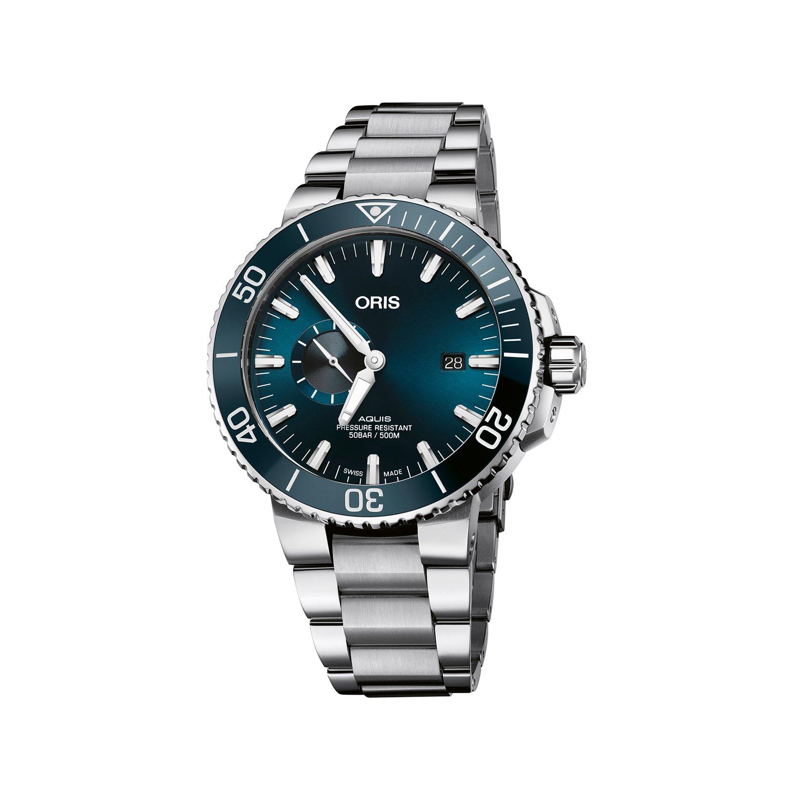 Oris Aquis Small Second Automatic 45.5 mm Stainless Steel Watch  Blue Dial  Stainless Steel Bracelet