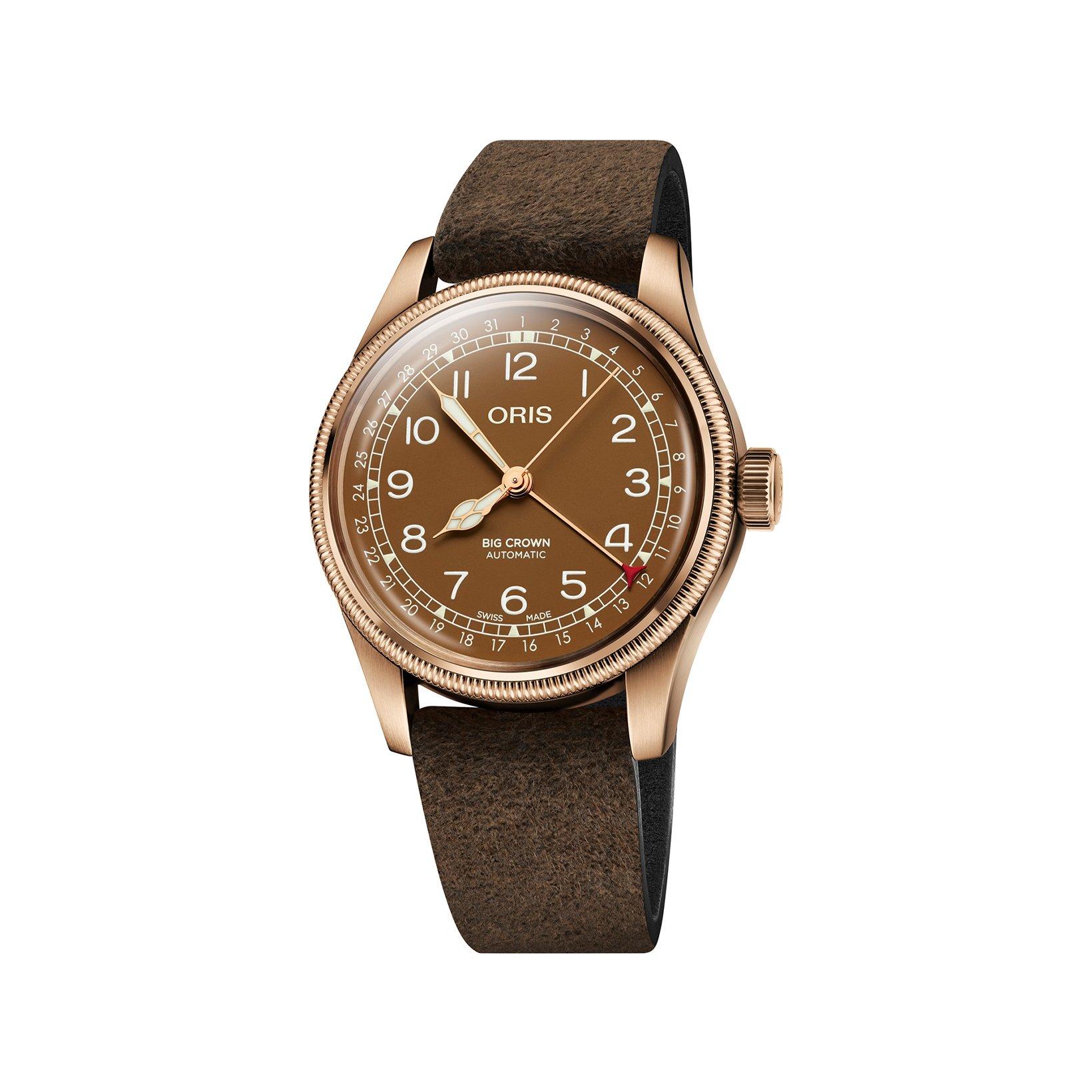 Oris Big Crown  Automatic 40 mm Bronze Watch  Brown Dial   Leather Strap