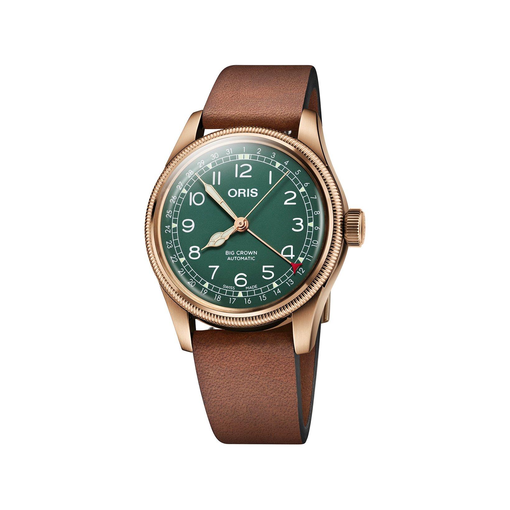 Oris Big Crown  Automatic 40 mm Bronze Watch  Green Dial   Leather Strap