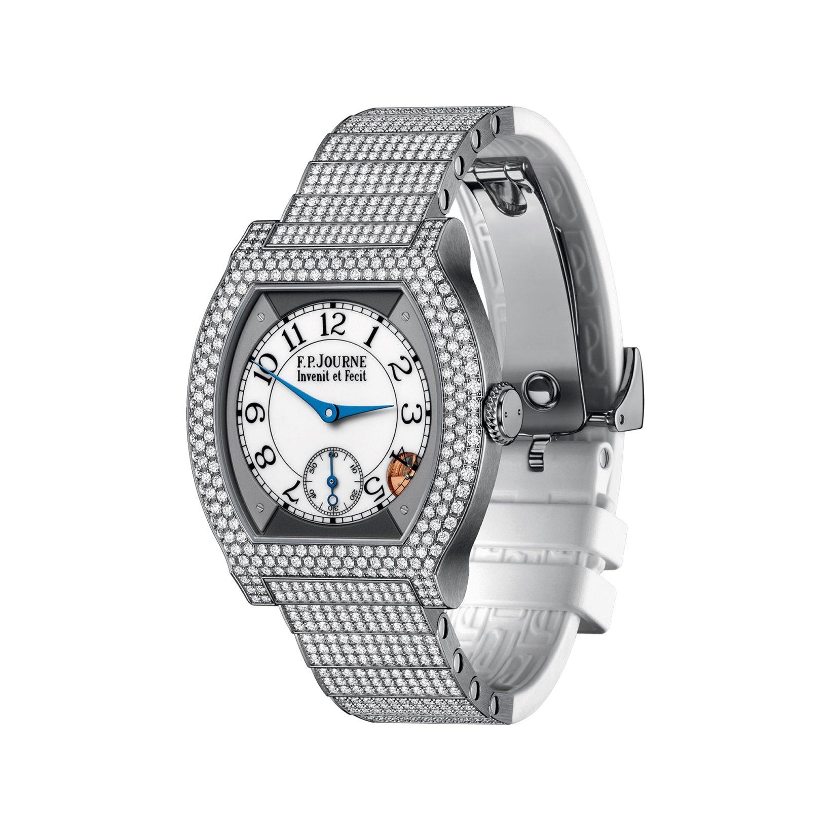 F.P.Journe Elegante Elegnate 40 With 12 Rows Of Diamonds Quartz 40 mm Titanium Watch  Sapphire Dial   Rubber Strap