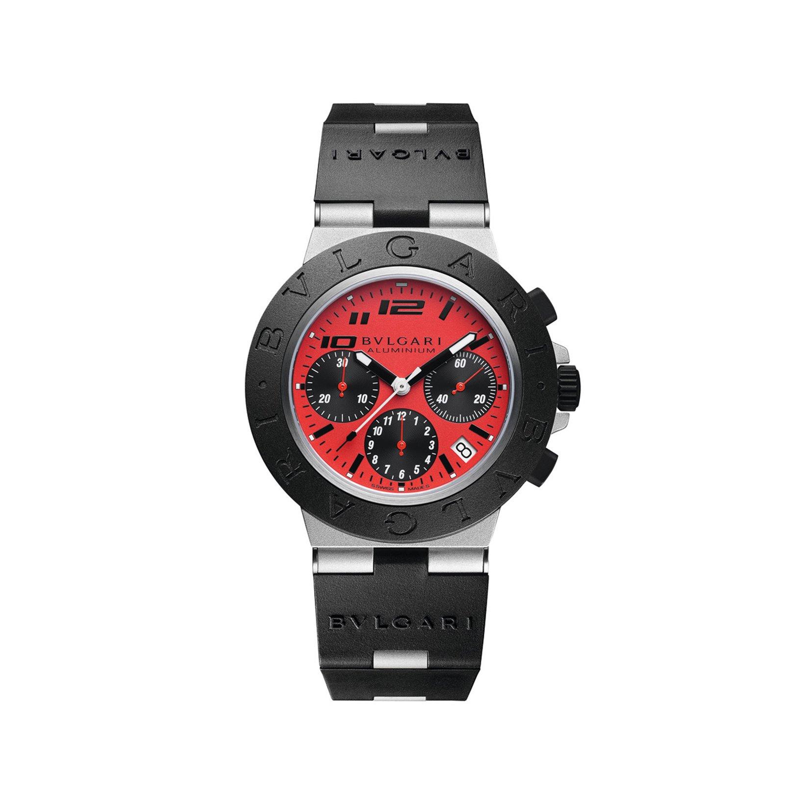 Bvlgari Bvlgari Bvlgari Bulgari Bulgari Aluminium Automatic 40 mm Aluminium Watch  Red Dial   Rubber Strap