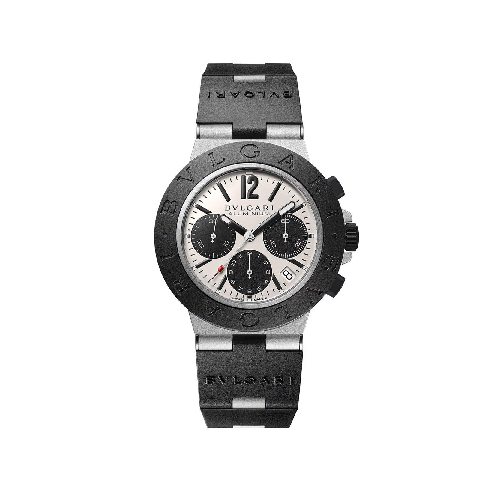 Bvlgari Bvlgari Bvlgari Aluminum Automatic 41 mm Aluminium-Titanium-Rubber Watch  White Dial   Rubber Strap