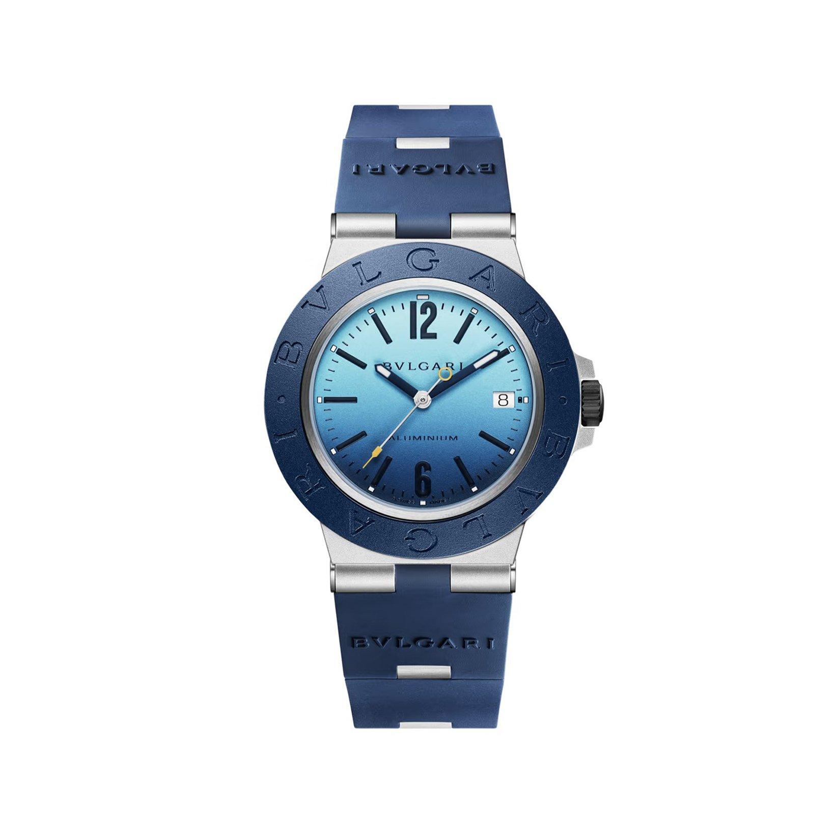 Bvlgari Bvlgari Bvlgari Aluminum Automatic 40 mm Aluminium-Titanium-Rubber Watch  Blue Dial   Rubber Strap