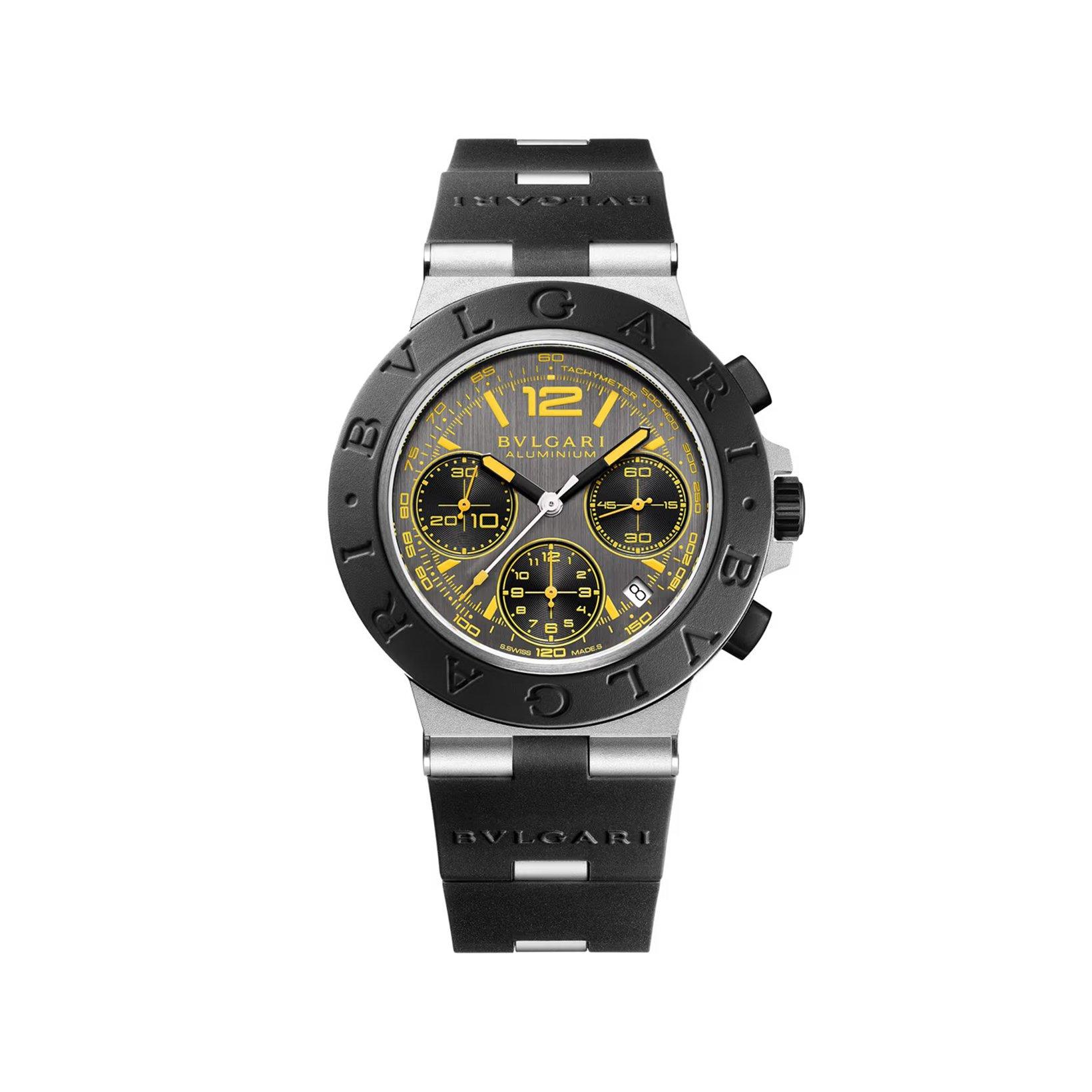 Bvlgari Bvlgari Bvlgari Aluminum Automatic 41 mm Aluminium-Titanium-Rubber Watch  Grey Dial   Rubber Strap