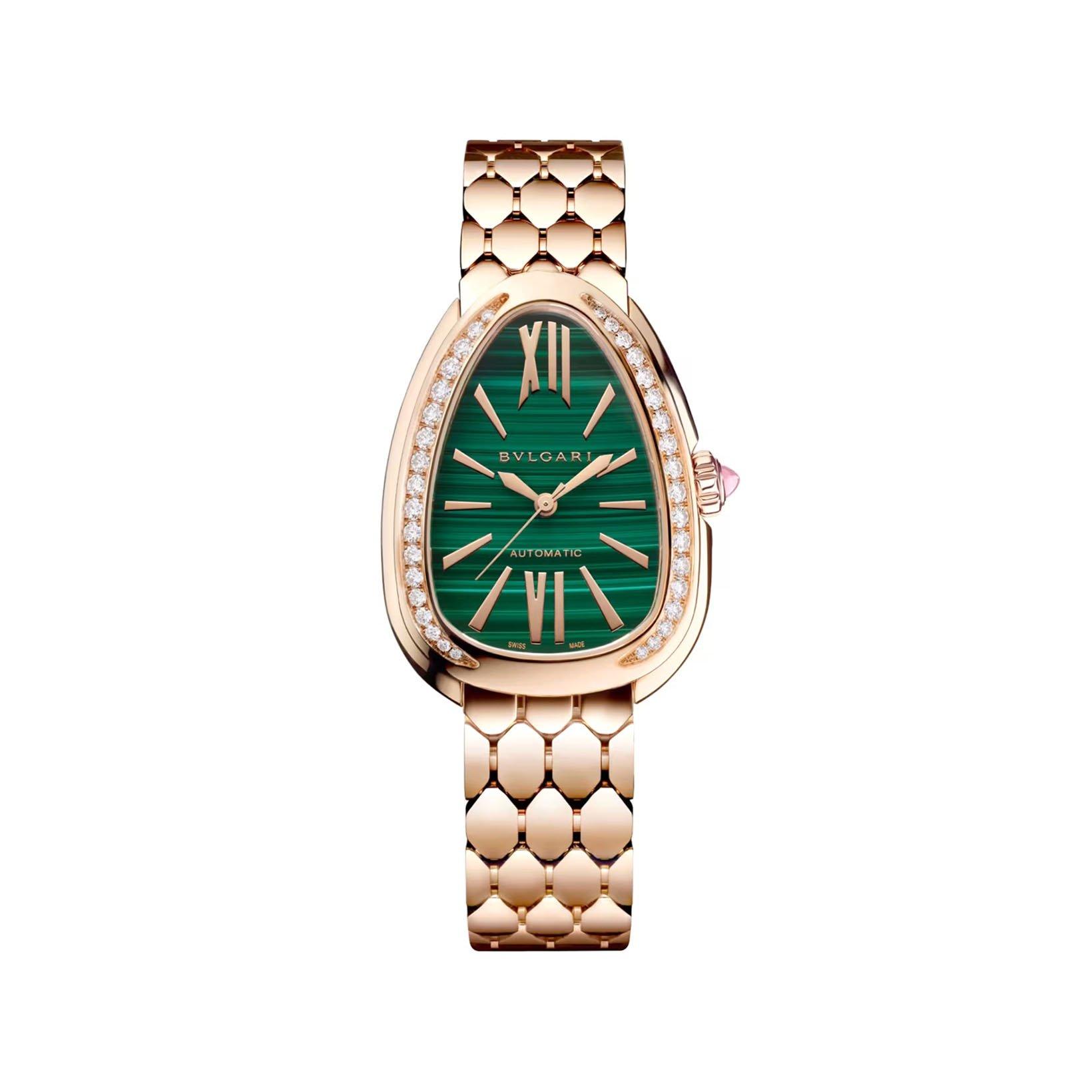 Bvlgari Serpenti Seduttori Automatic 34 mm Stainless Steel And Rose Gold Watch  Green Dial  Rose Gold Bracelet