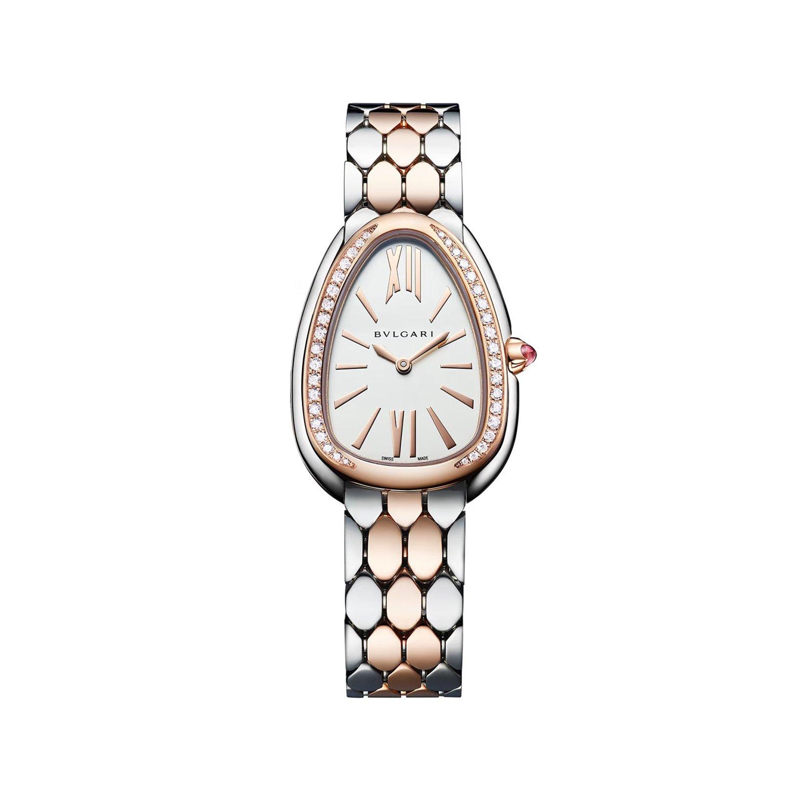 Bvlgari Serpenti Seduttori Quartz 33 mm Stainless Steel And Gold Watch  White Dial  Stainless Steel Bracelet