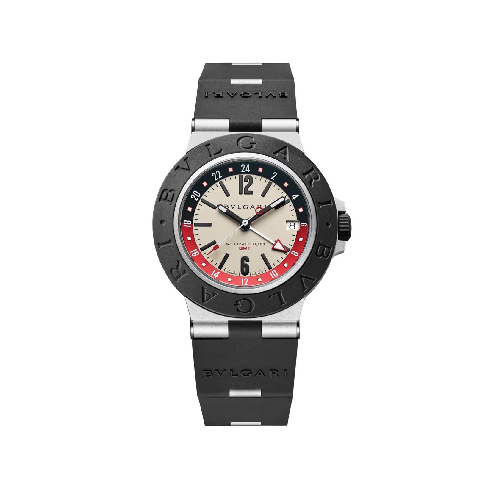 Bvlgari Bvlgari Bvlgari Aluminum Gmt Automatic 40 mm Aluminium-Titanium-Rubber Watch  White Dial   Rubber Strap