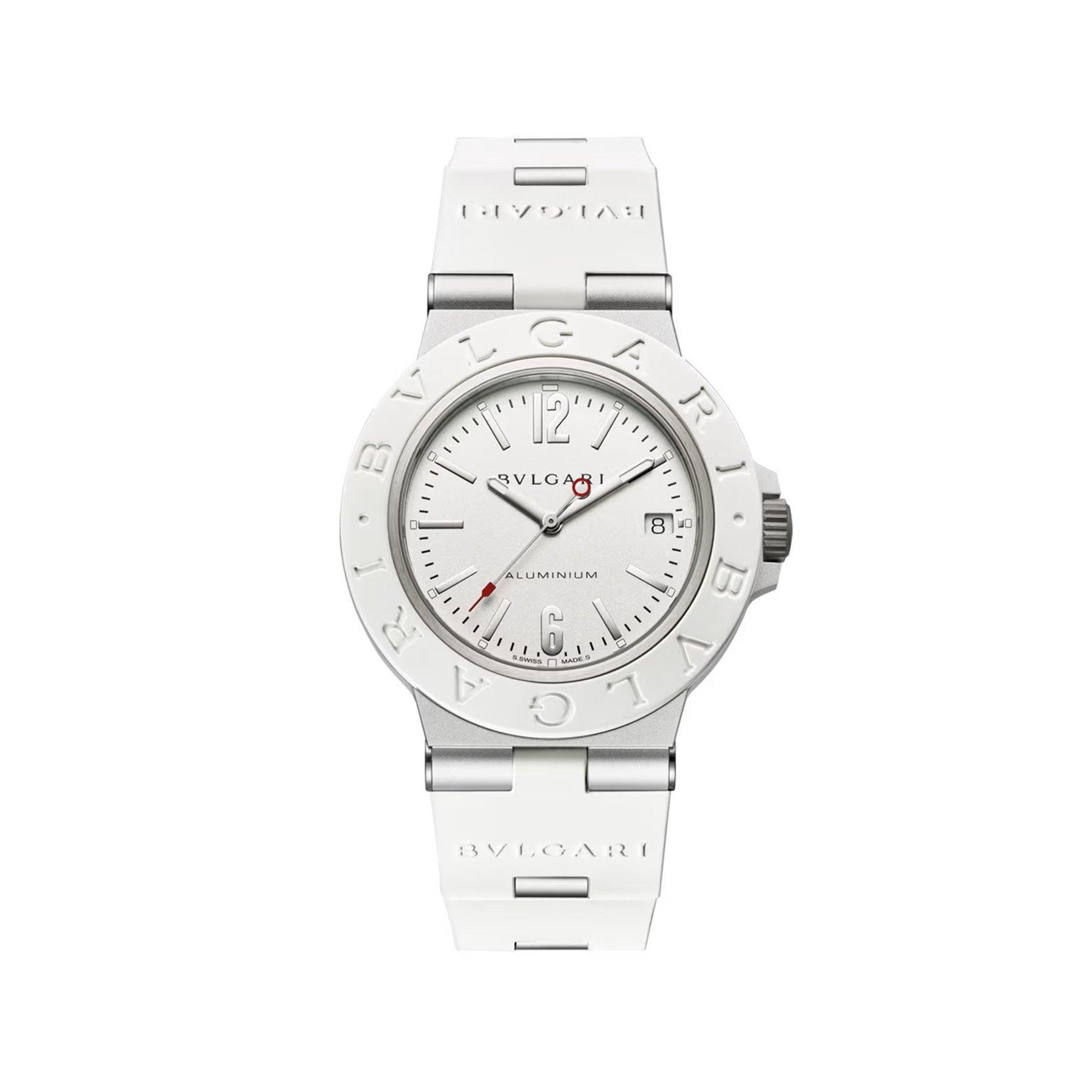 Bvlgari Bvlgari Bvlgari Aluminum Automatic 40 mm Aluminium-Titanium-Rubber Watch  White Dial   Rubber Strap