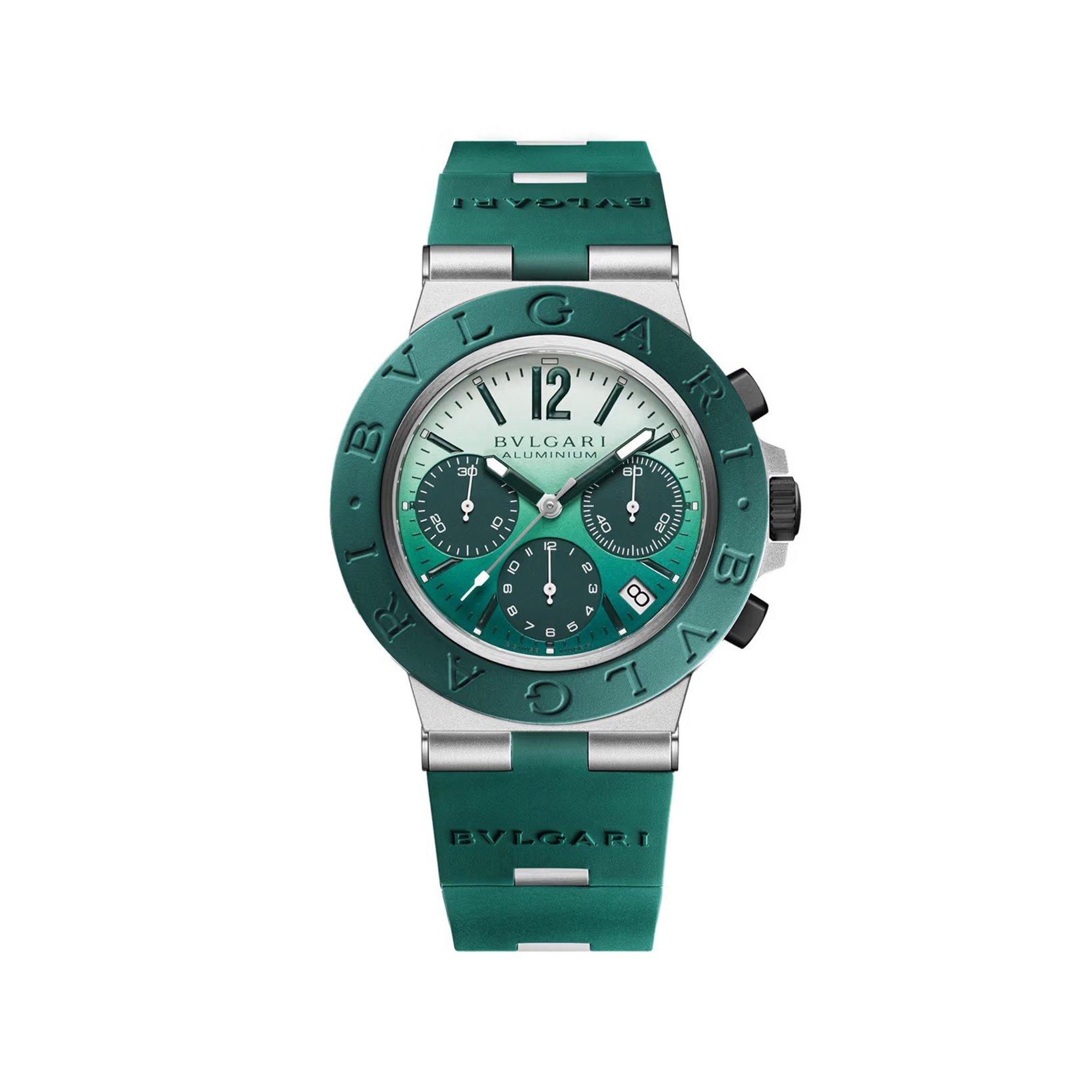 Bvlgari Bvlgari Bvlgari Aluminum Automatic 40 mm Aluminium-Titanium-Rubber Watch  Green Dial   Rubber Strap