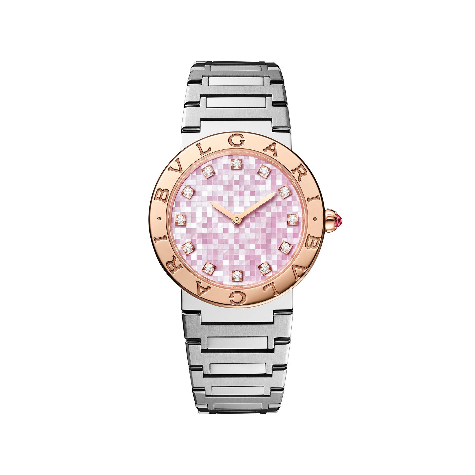 Bvlgari Bvlgari Bvlgari Bvlgari Lady Quartz 33 mm Stainless Steel And Red Gold Watch  Pink Dial  Stainless Steel Bracelet Stainless Steel Strap