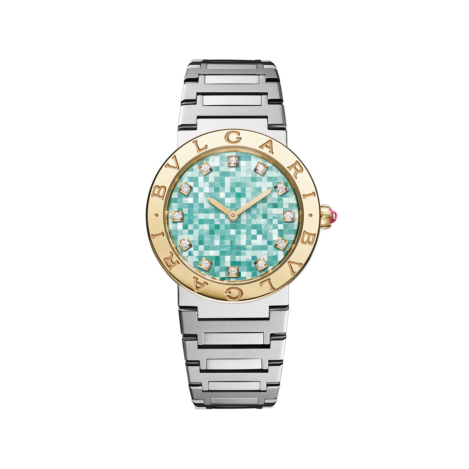 Bvlgari Bvlgari Bvlgari Bvlgari Lady Quartz 33 mm Stainless Steel And Yellow Gold Watch  Green Dial  Stainless Steel Bracelet Stainless Steel Strap