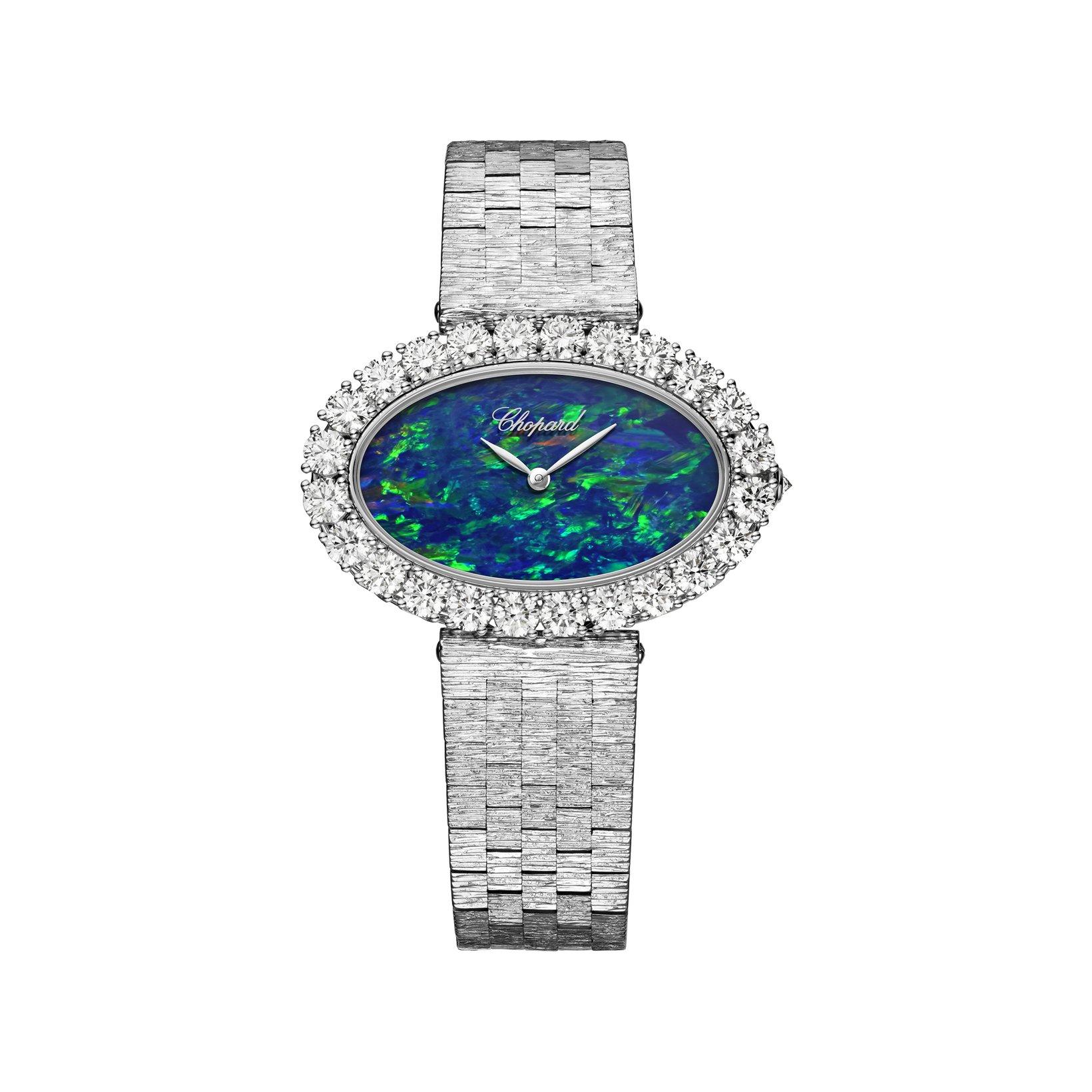 Chopard Lآ´Heure Du Diamant Quartz 27.5 mm White Gold Watch  Opal Blue Green Dial  White Gold Bracelet