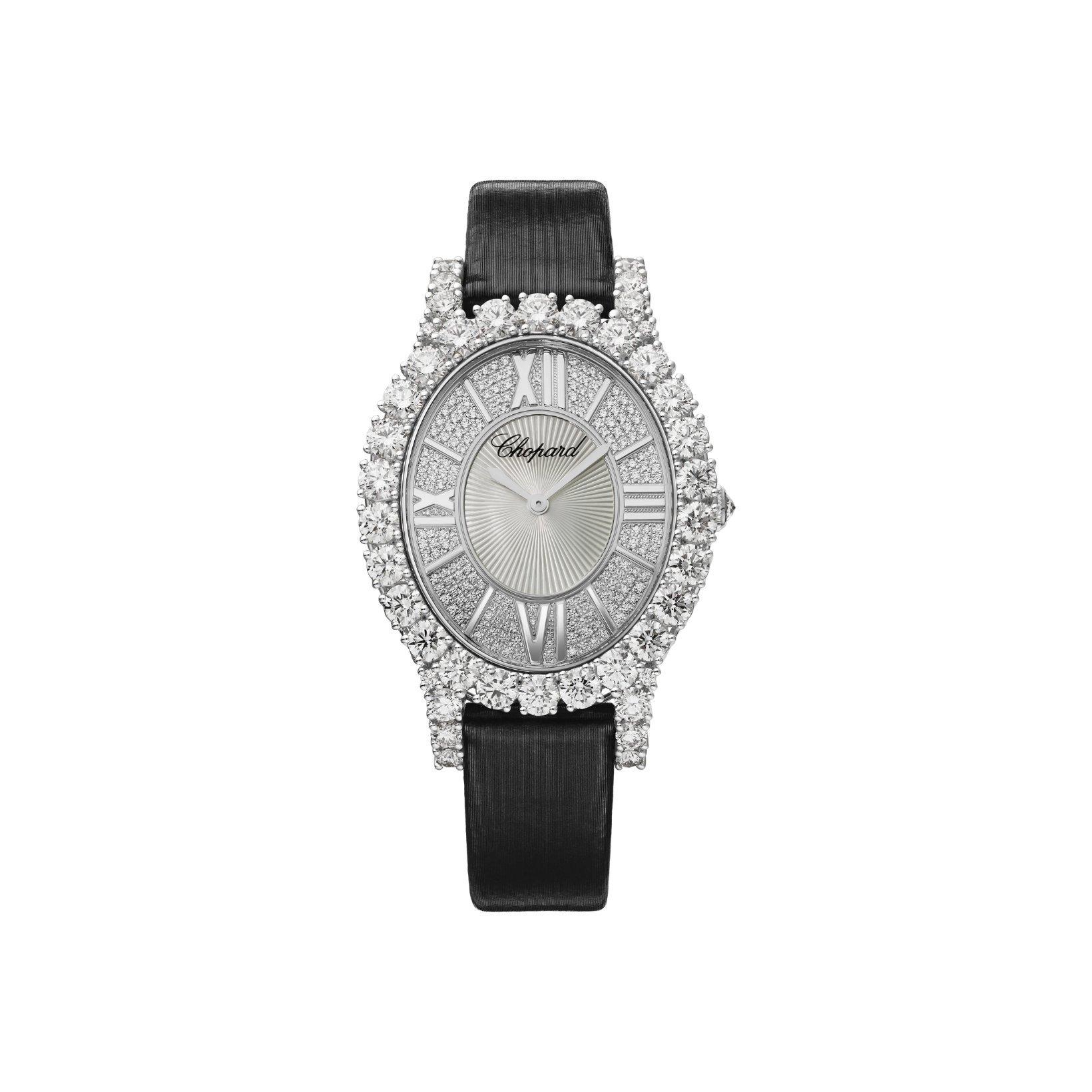 Chopard Lآ´Heure Du Diamant Quartz 40 mm White Gold Watch  White Dial   Brushed Fabric Strap