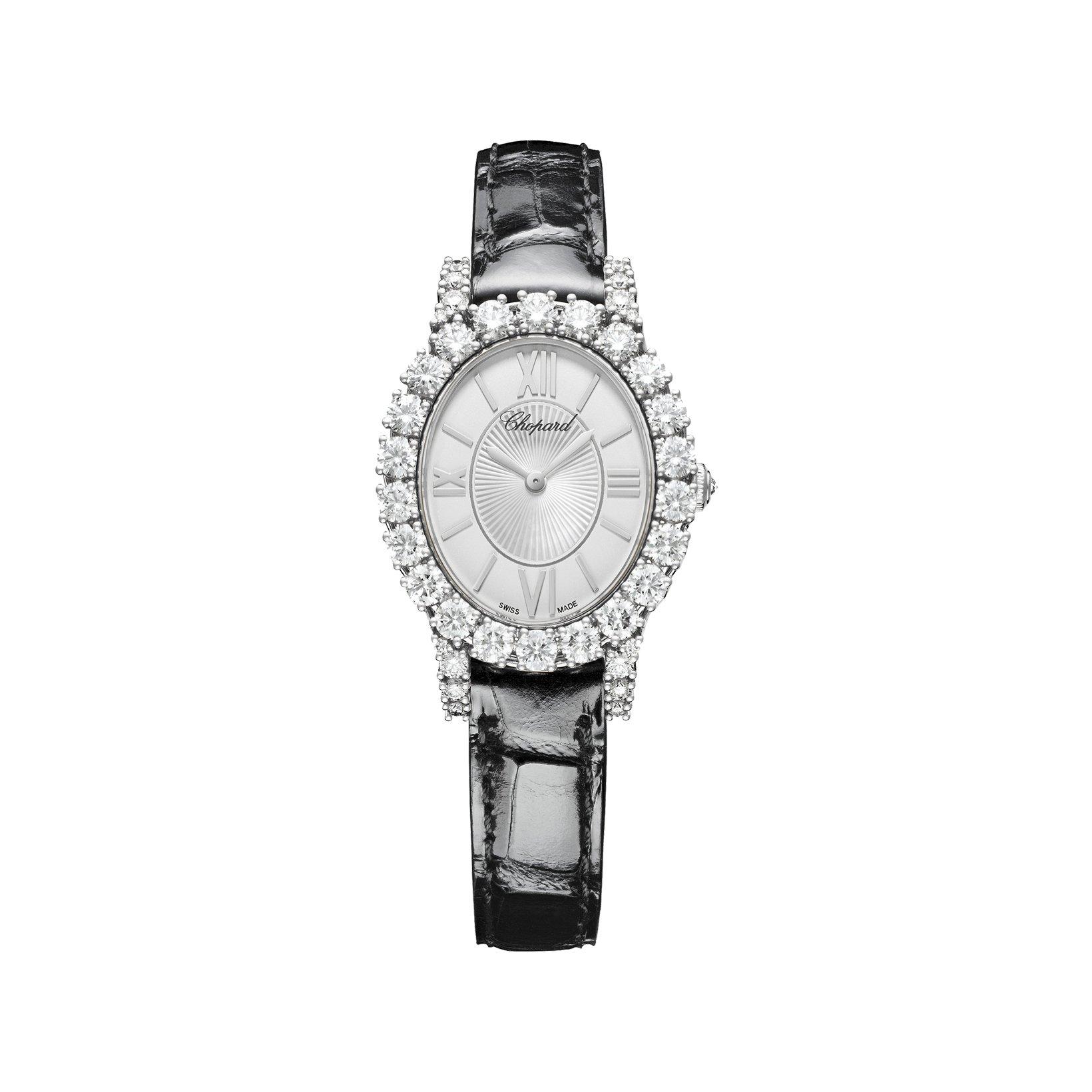Chopard Lآ´Heure Du Diamant Quartz 34.2 mm White Gold Watch  White Dial   Leather Strap