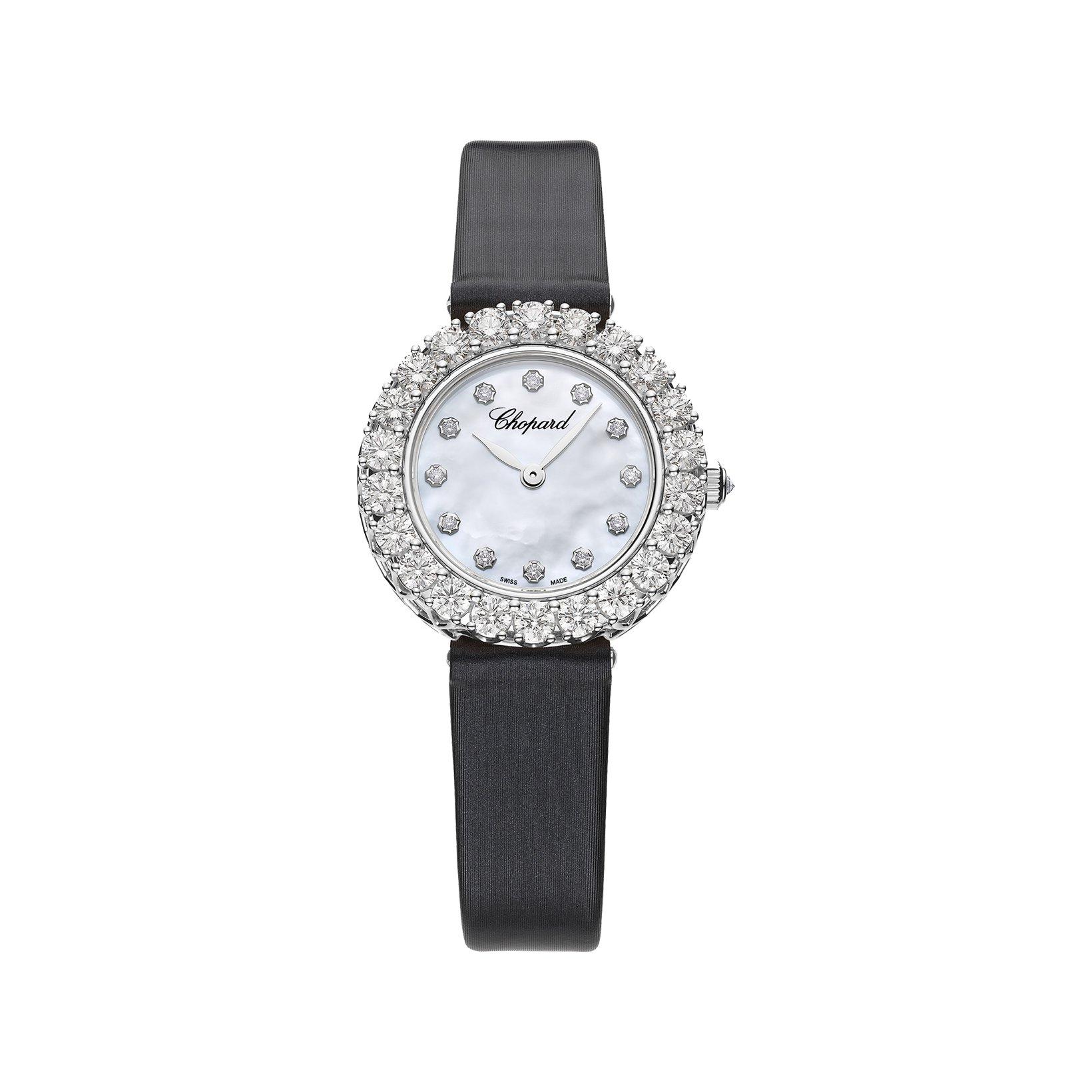 Chopard Lآ´Heure Du Diamant Manual Winding 26 mm White Gold Watch  White Dial   Brushed Fabric Strap