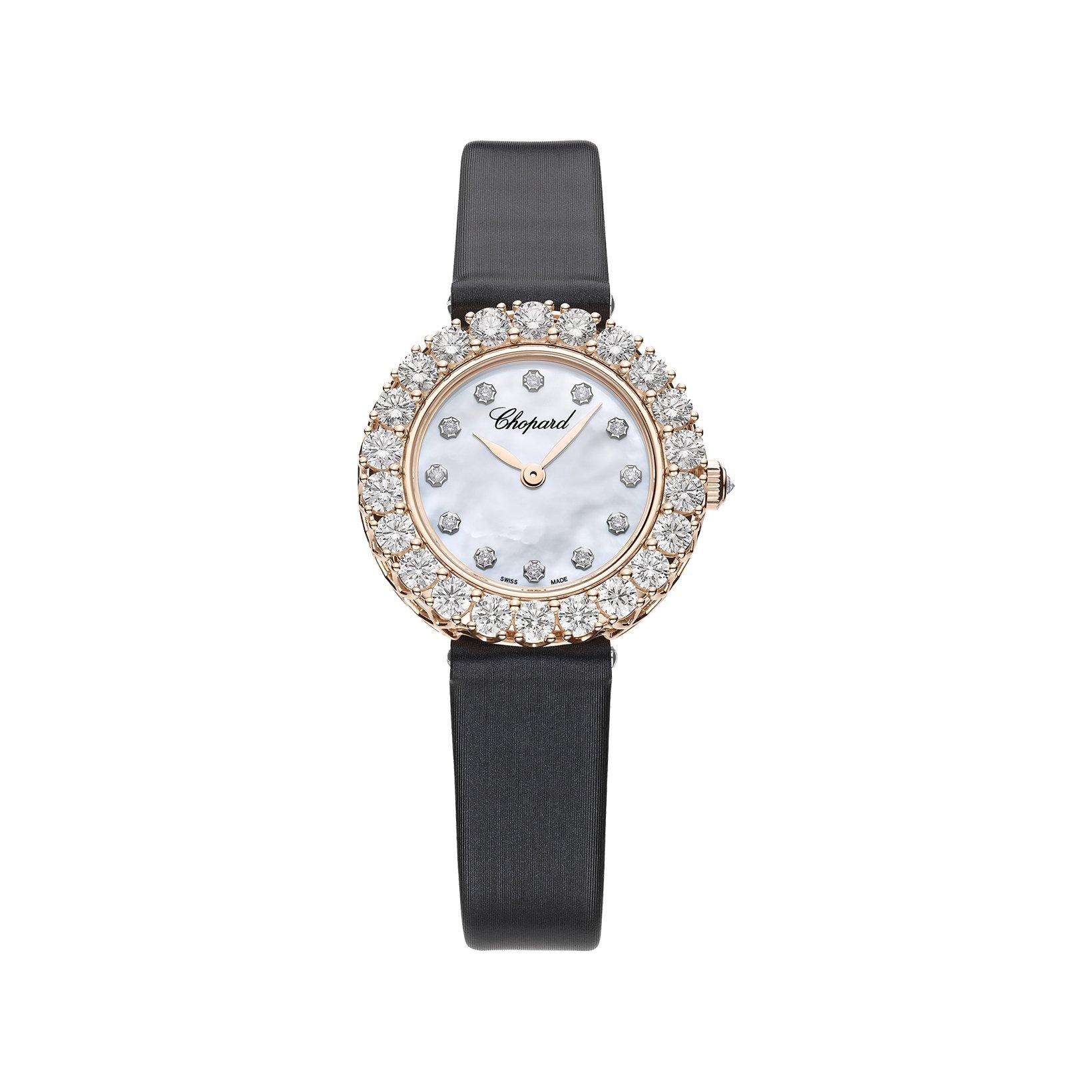 Chopard Lآ´Heure Du Diamant Manual Winding 26 mm Rose Gold Watch  White Dial   Brushed Fabric Strap