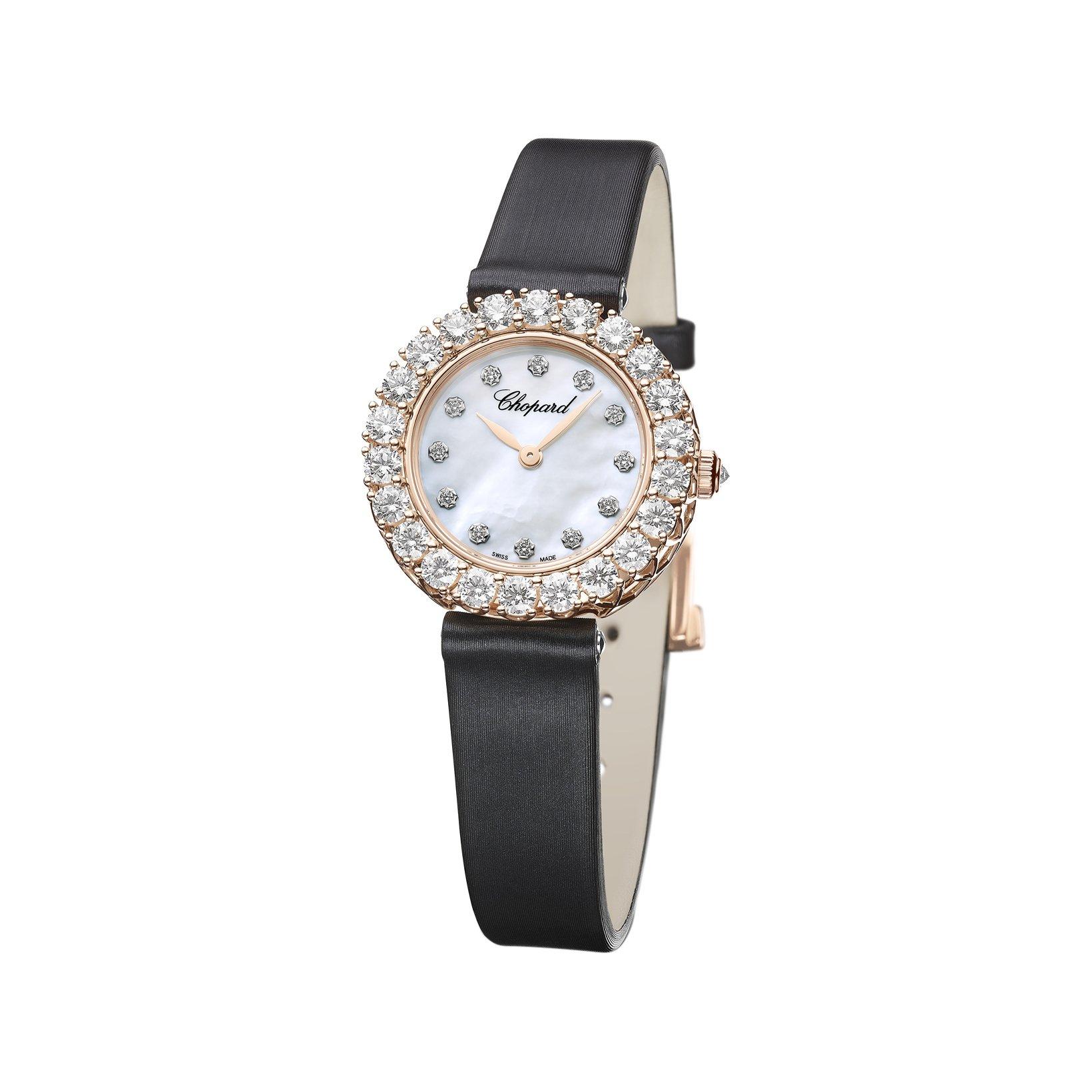 Chopard Lآ´Heure Du Diamant Automatic 26 mm Rose Gold Watch  White Dial   Brushed Fabric Strap