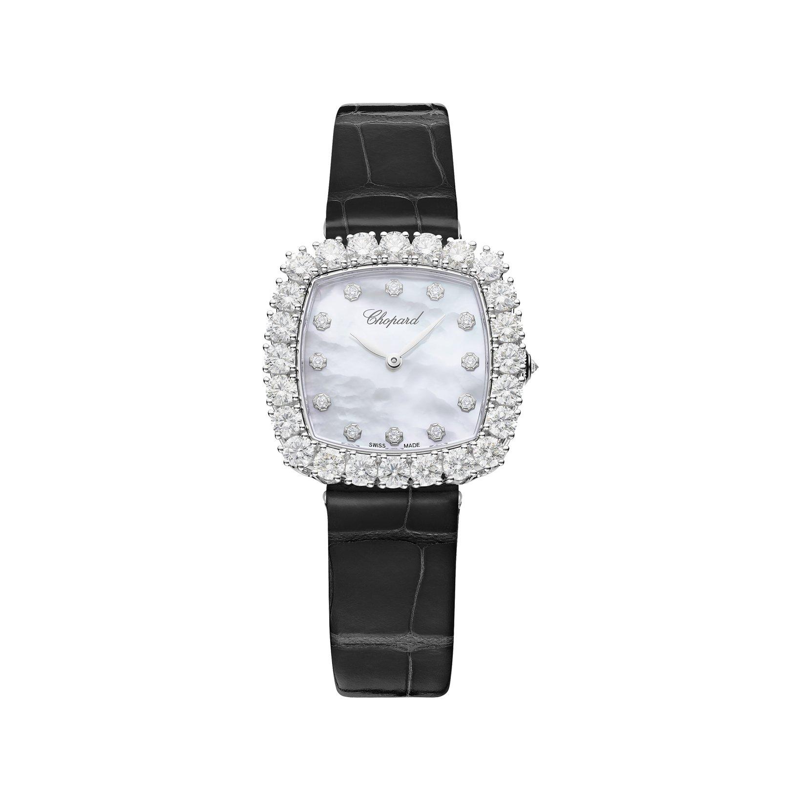 Chopard Lآ´Heure Du Diamant Automatic 30.5 mm White Gold Watch  White Dial   Alligator Leather Strap