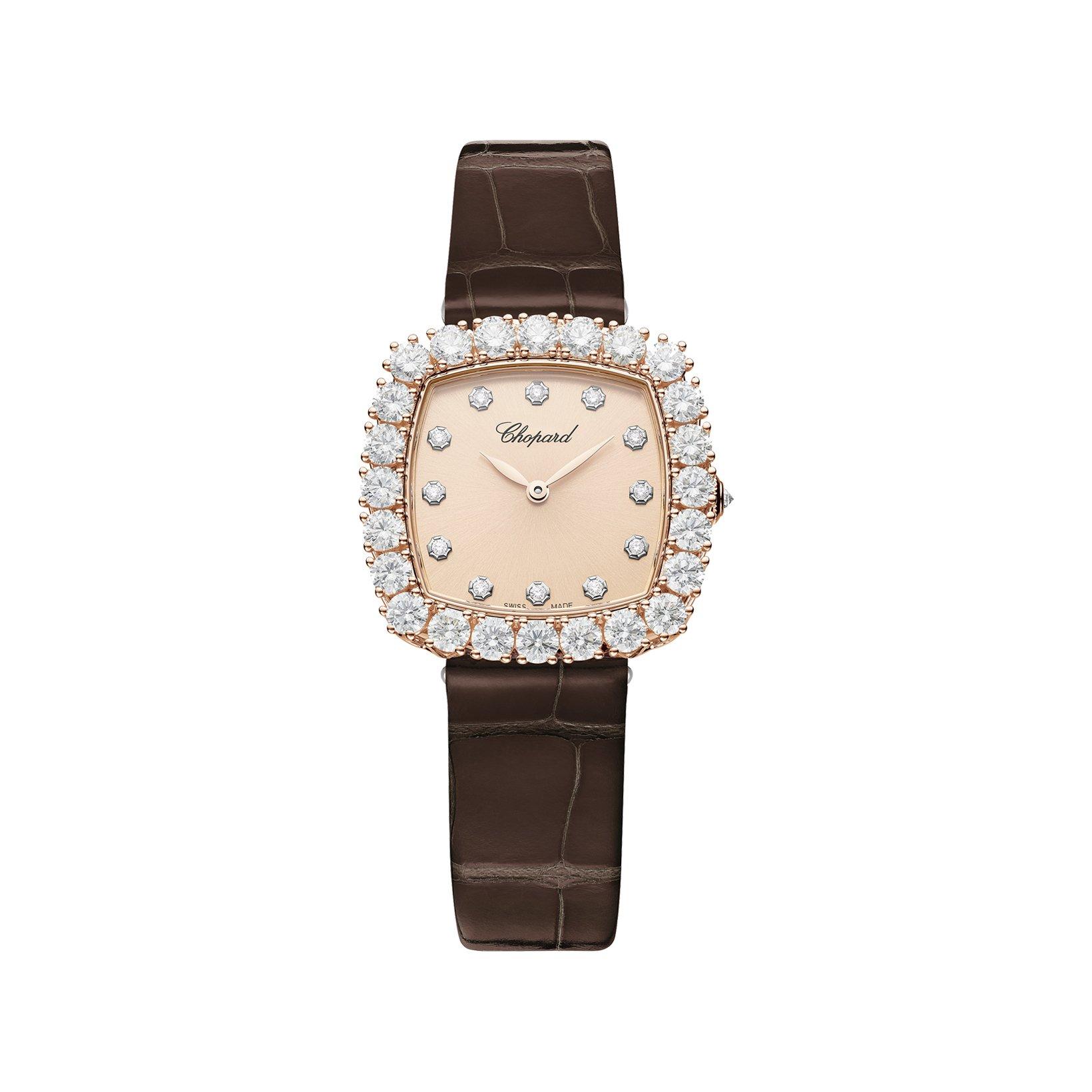 Chopard Lآ´Heure Du Diamant Automatic 30.5 mm Rose Gold Watch  Golden Dial   Alligator Leather Strap