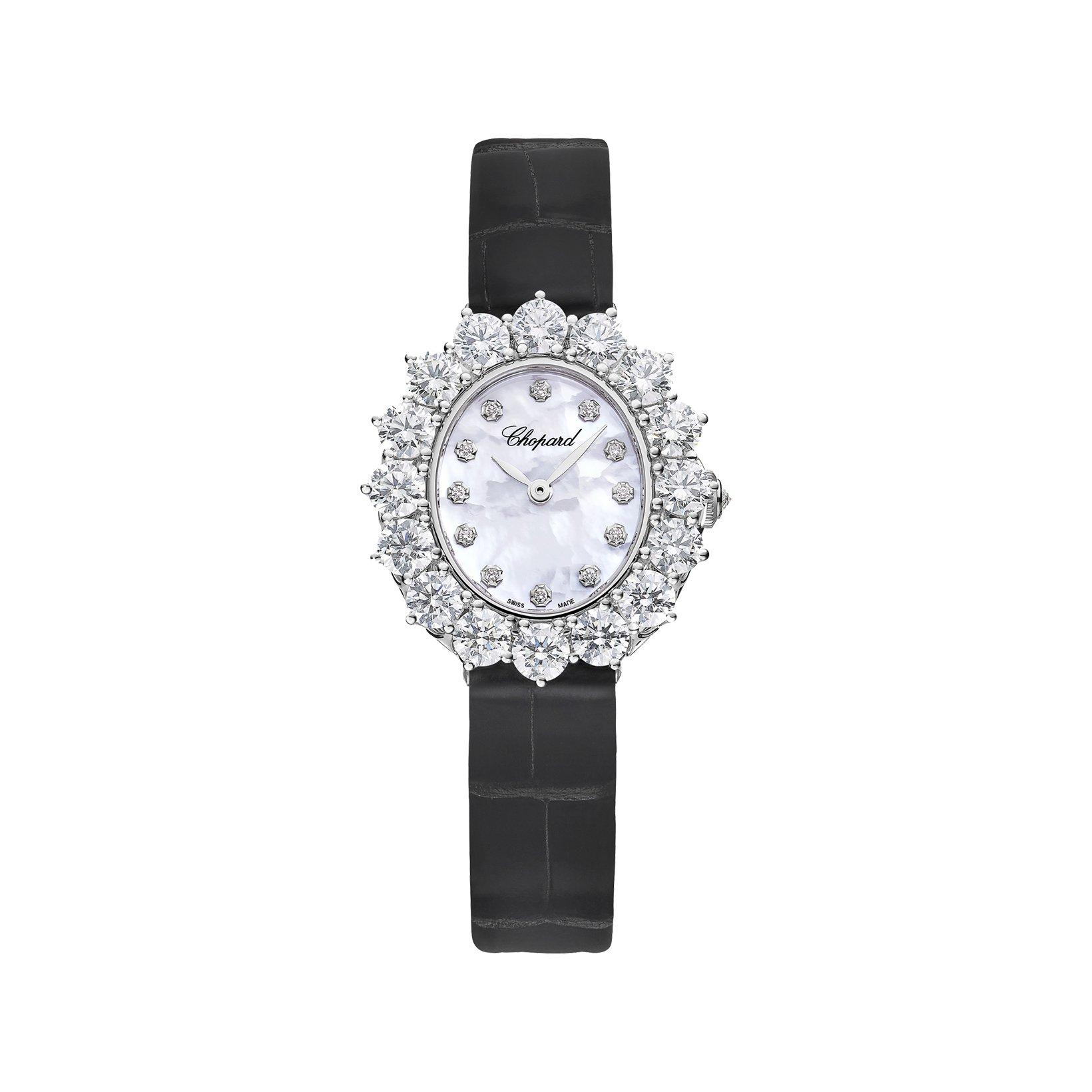 Chopard Lآ´Heure Du Diamant Manual Winding 30 mm White Gold Watch  White Dial   Alligator Leather Strap