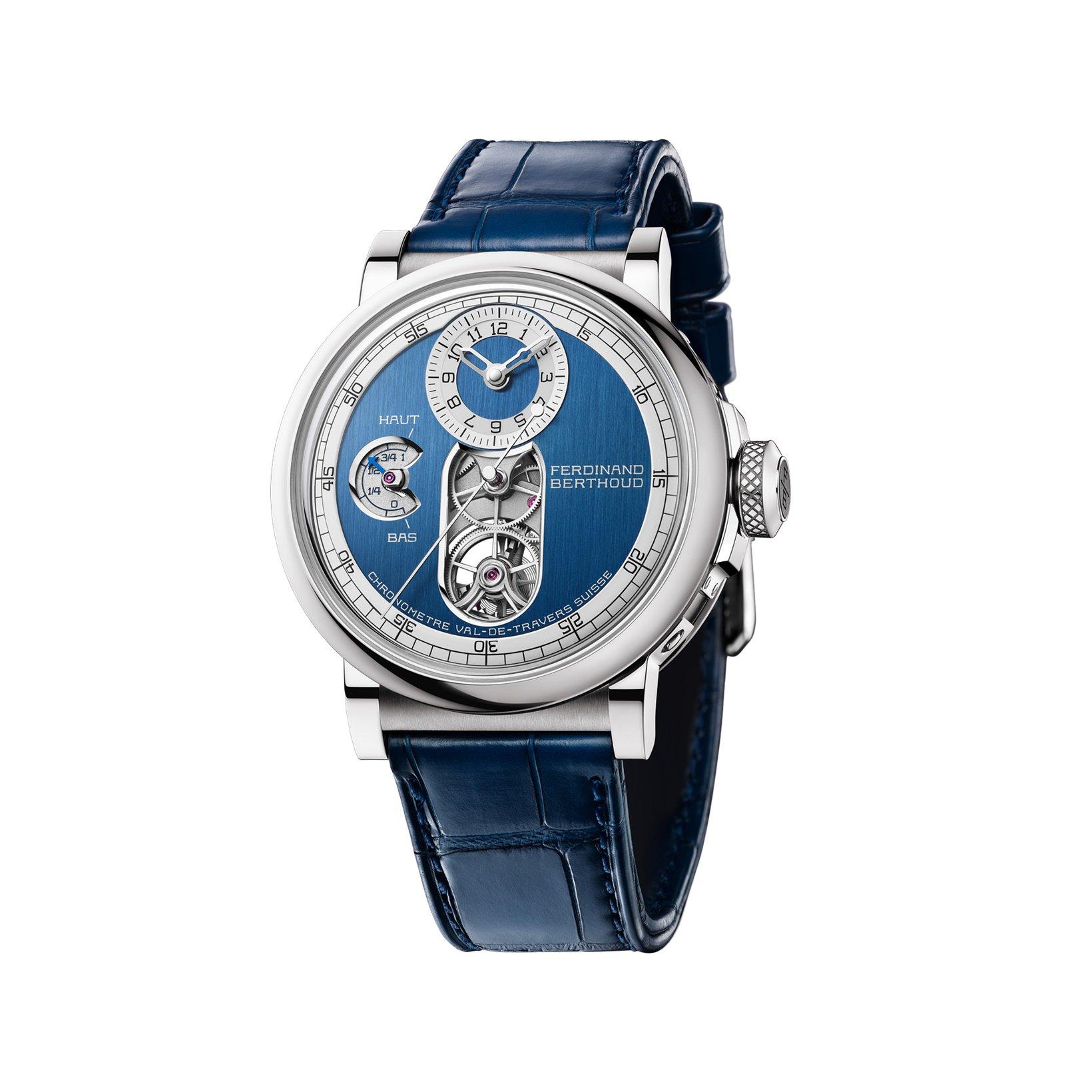 Ferdinand Berthoud Chronometre Fb 2t Manual Winding 44 mm White Gold Watch  Blue Dial   Leather Strap