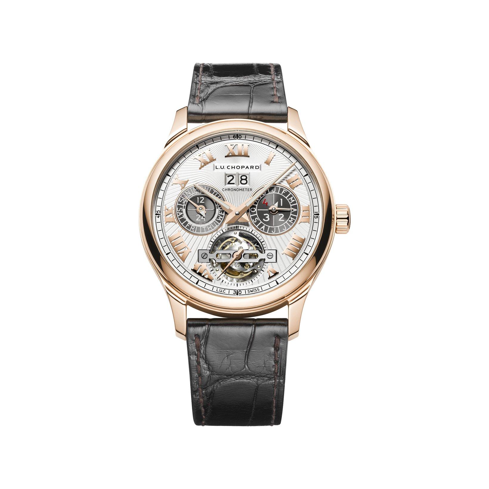 Chopard L.U.C Manual Winding 43 mm Rose Gold Watch  Silver Dial   Alligator Leather Strap