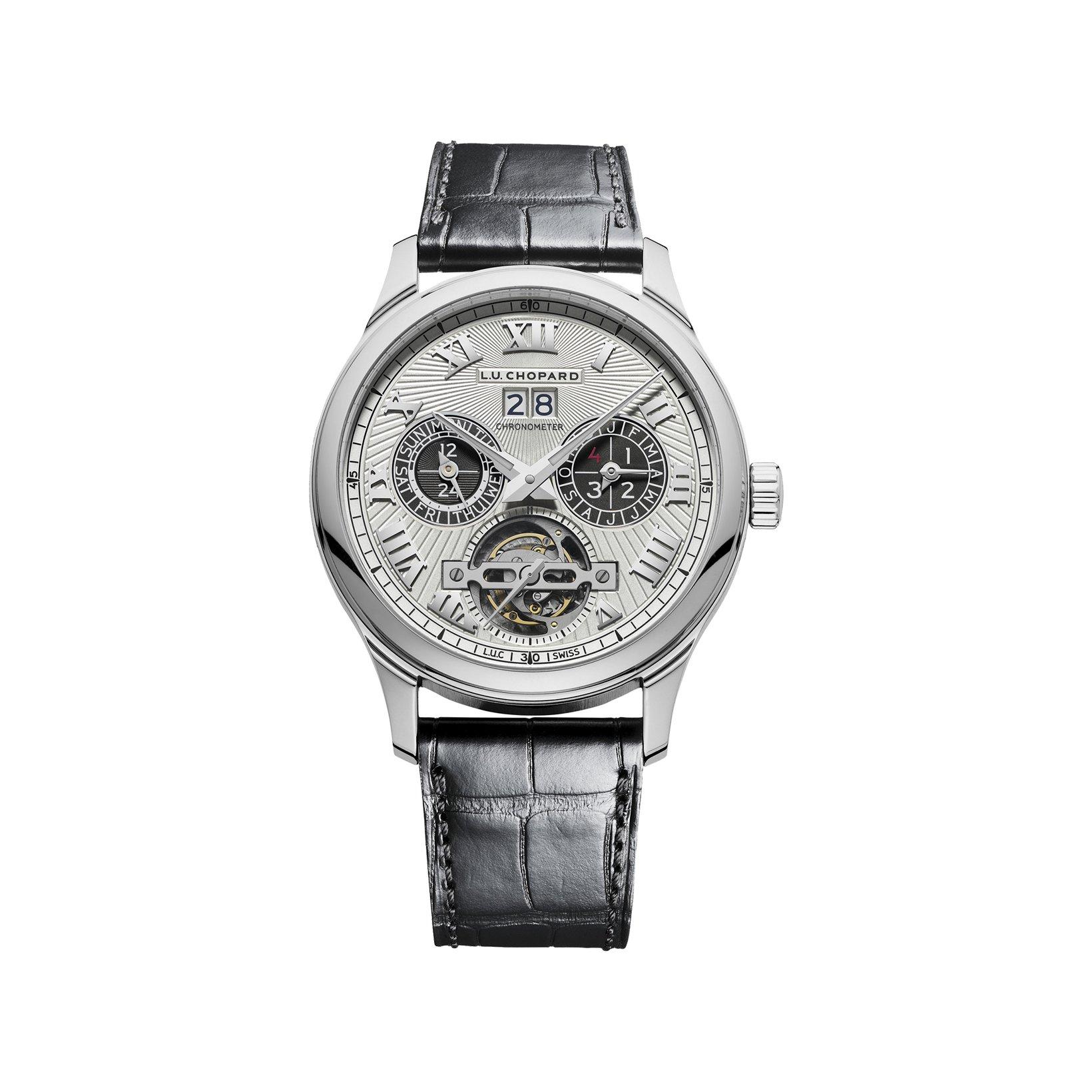 Chopard L.U.C Manual Winding 43 mm Platinum Watch  Silver Dial   Alligator Leather Strap