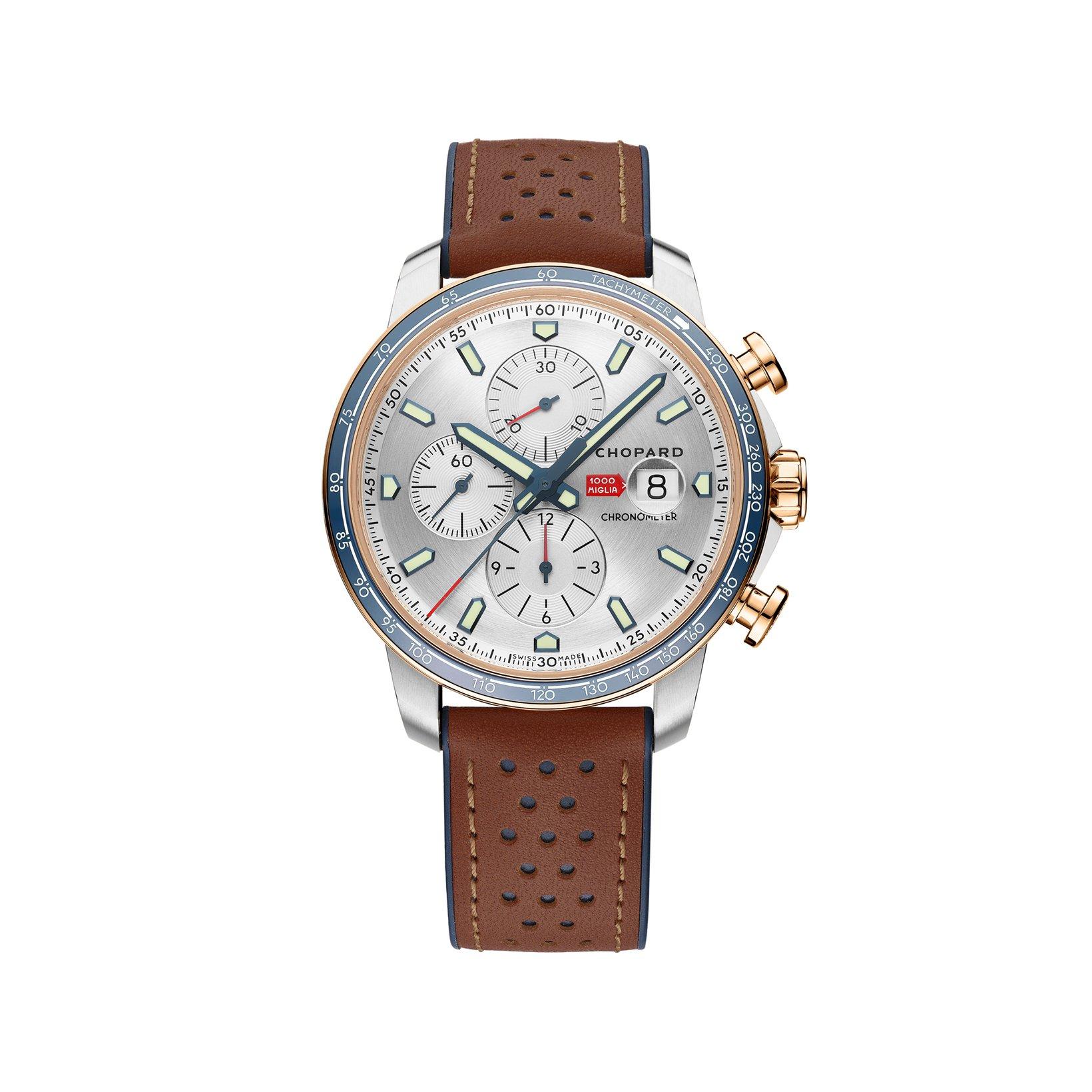 Chopard Mille Miglia Classic Racing Automatic 44 mm Stainless Steel And Rose Gold Watch  Silver Dial   Calf Skin Leather Strap