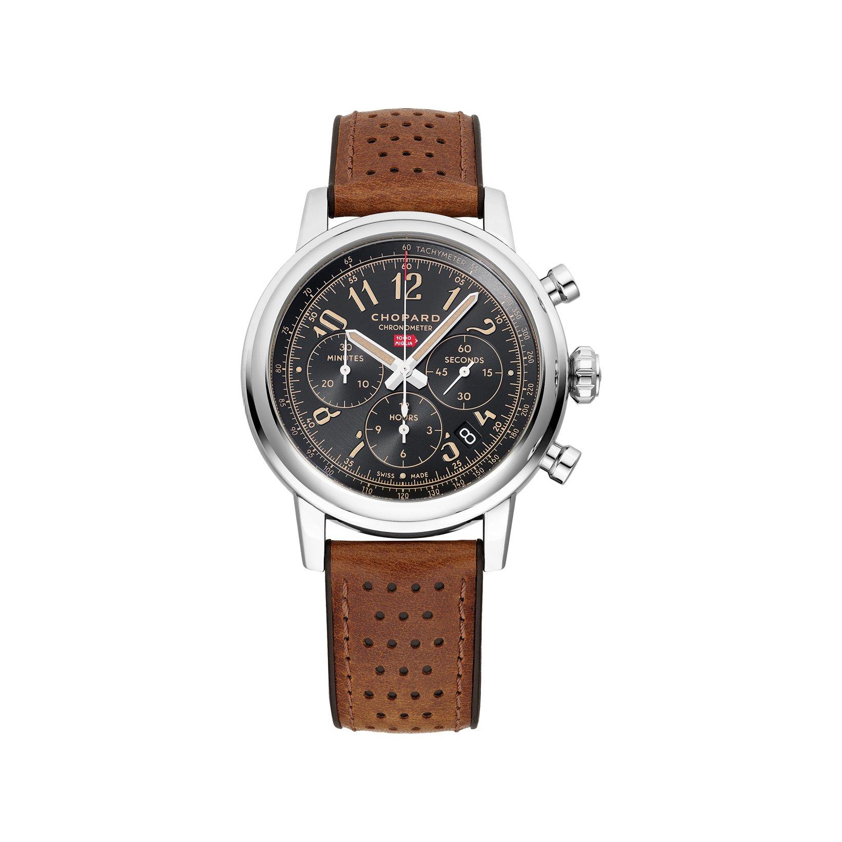 Chopard Mille Miglia Classic Racing Automatic 42 mm Stainless Steel Watch  Black Galvanic Dial   Calf Skin Leather Strap