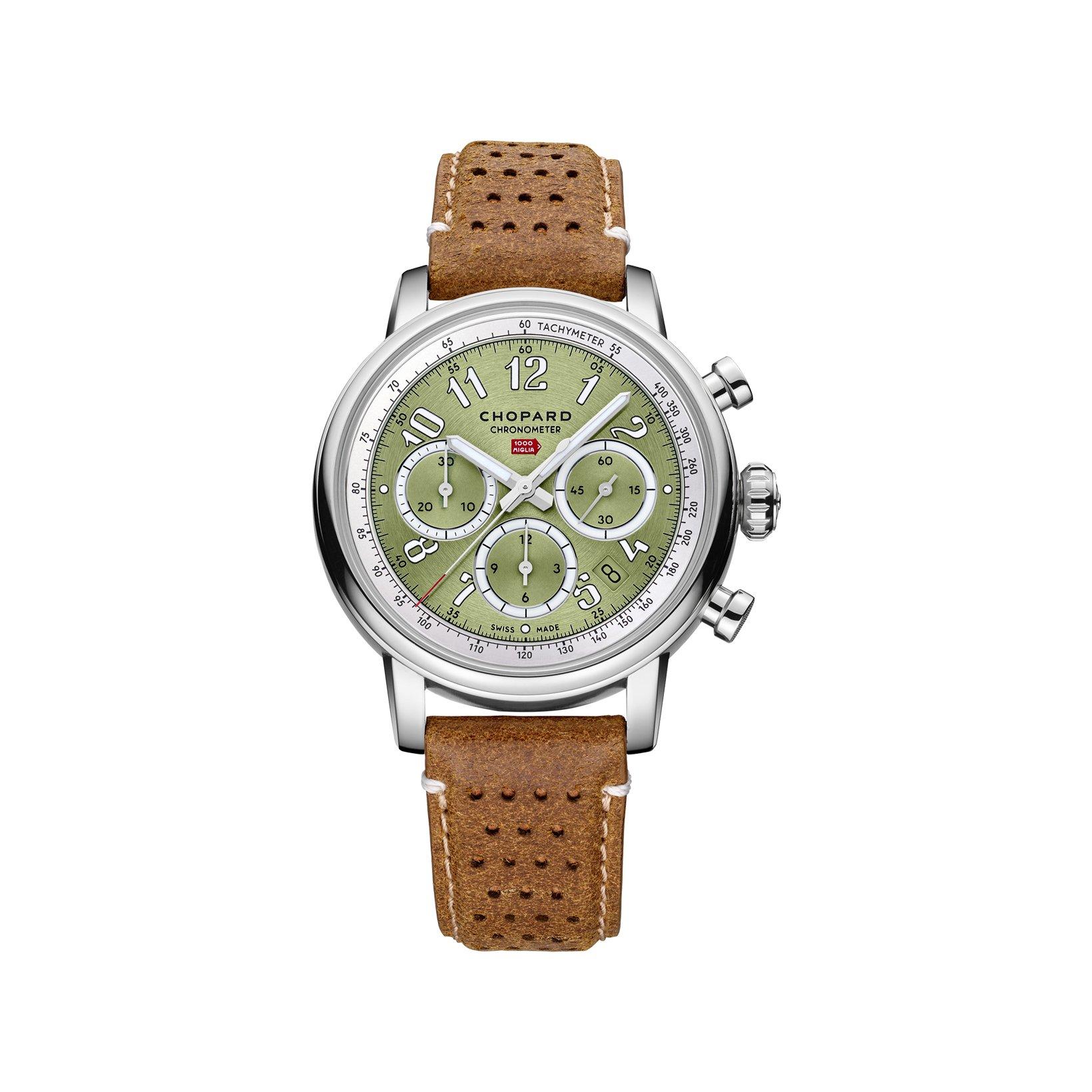 Chopard Mille Miglia Classic Racing Automatic 40.5 mm Stainless Steel Watch  Green Dial   Calf Skin Leather Strap