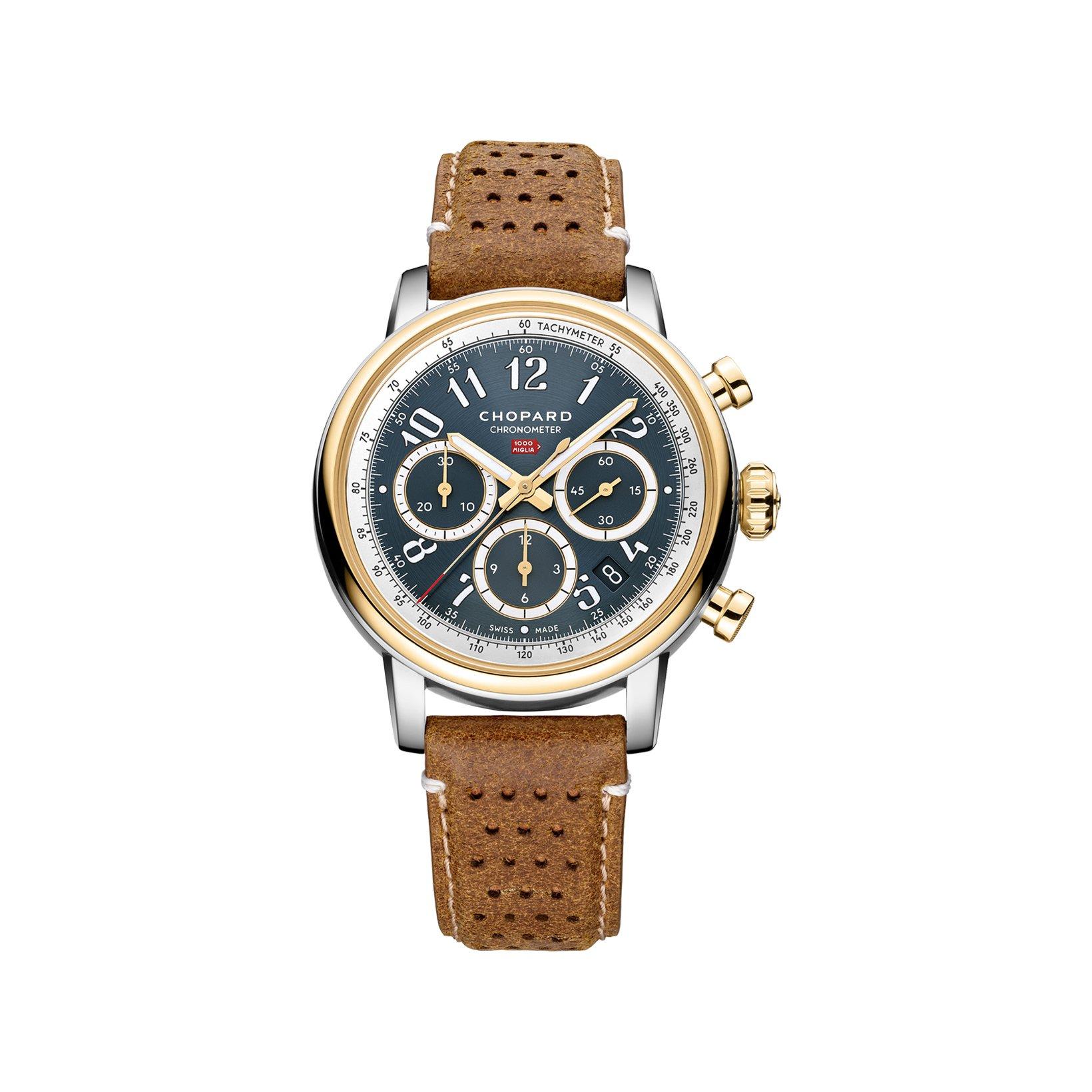 Chopard Mille Miglia Classic Racing Automatic 40.5 mm Stainless Steel And Yellow Gold Watch  Green And Grey Dial   Calf Skin Leather Strap