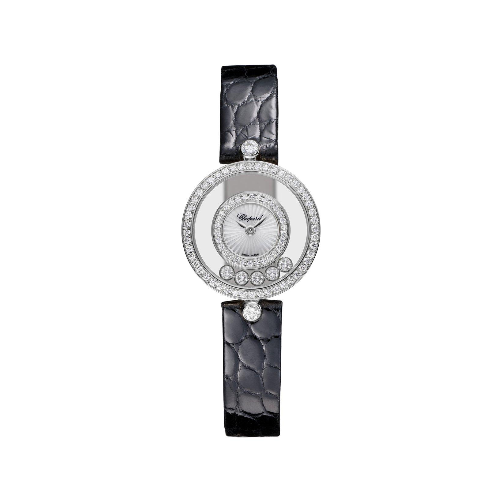 Chopard Happy Diamonds Quartz 25.8 mm White Gold Watch  White Dial   Alligator Leather Strap