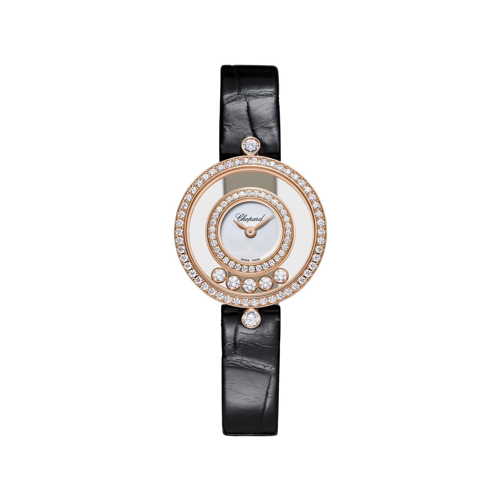 Chopard Happy Diamonds Quartz 25.8 mm Rose Gold Watch  White Dial   Alligator Leather Strap