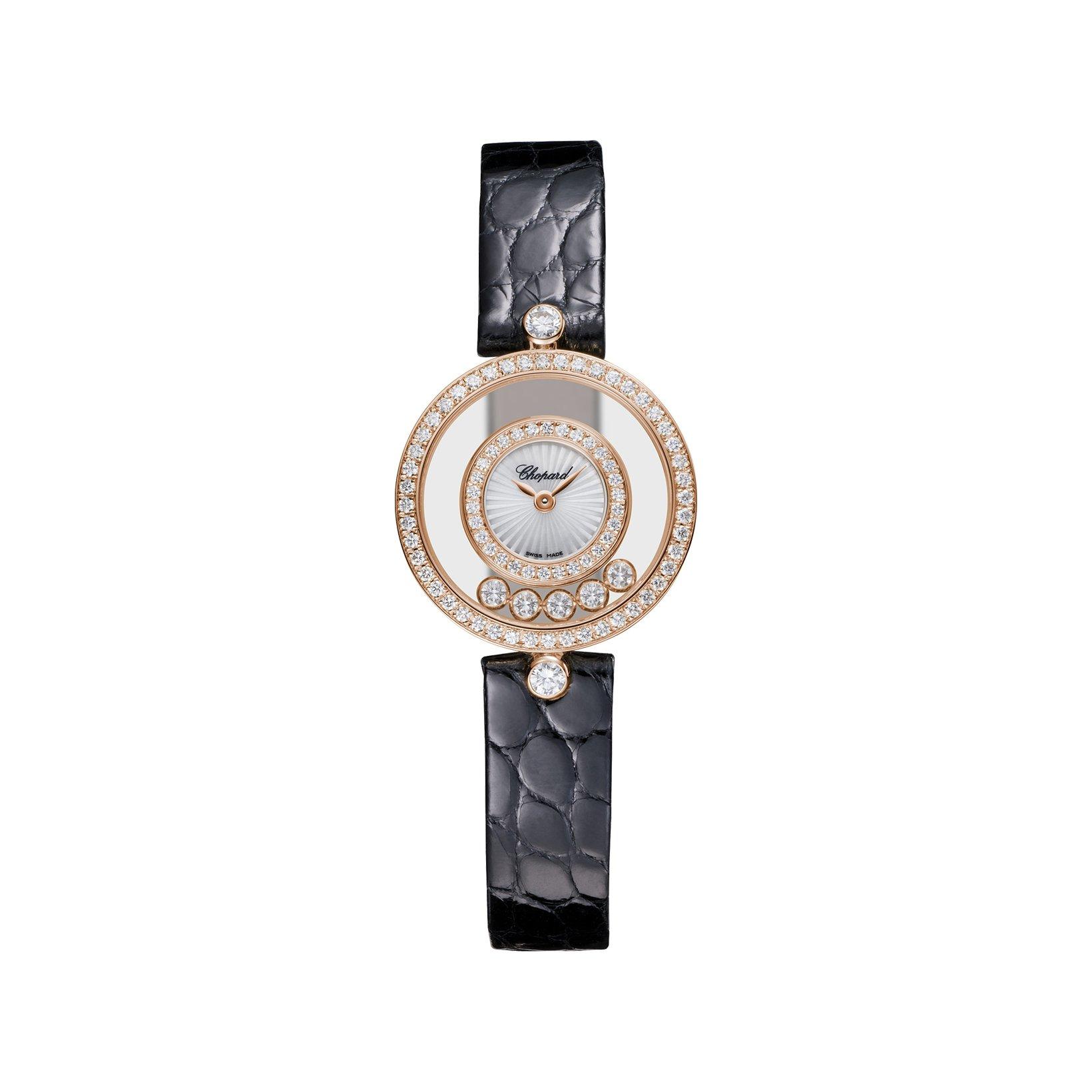 Chopard Happy Diamonds Quartz 25.8 mm Rose Gold Watch  White Dial   Alligator Leather Strap