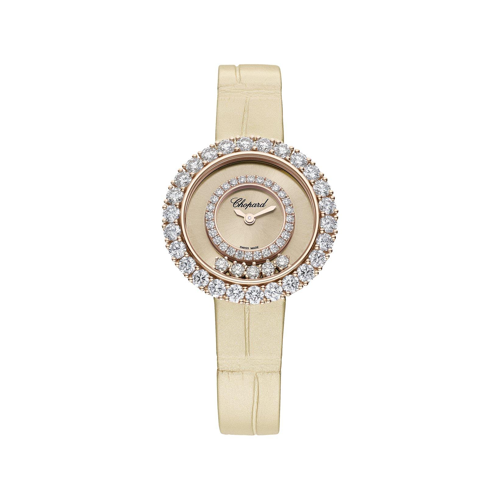 Chopard Happy Diamonds Quartz 29 mm Rose Gold Watch  Golden Dial   Alligator Leather Strap