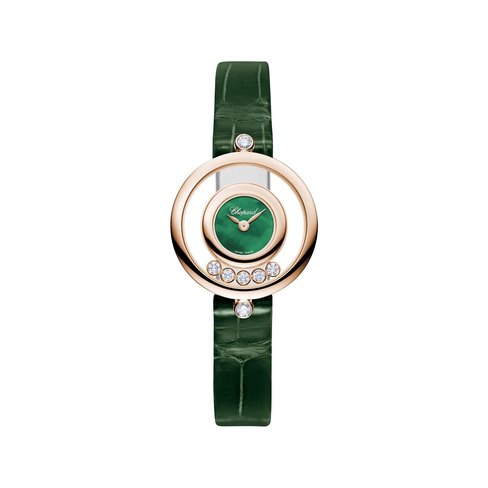 Chopard Happy Diamonds Quartz 25.8 mm Rose Gold Watch  Green Dial   Alligator Leather Strap