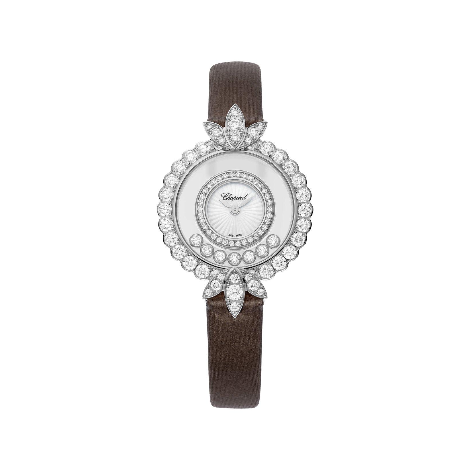 Chopard Happy Diamonds Quartz 29.35 mm White Gold Watch  White Dial   Brushed Fabric Strap