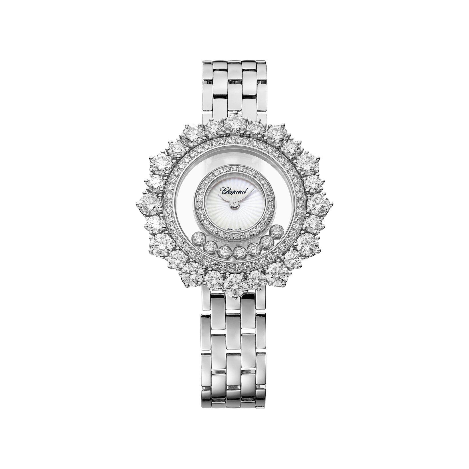 Chopard Happy Diamonds Quartz 36.3 mm White Gold Watch  White Dial  White Gold Bracelet Alligator Leather Strap