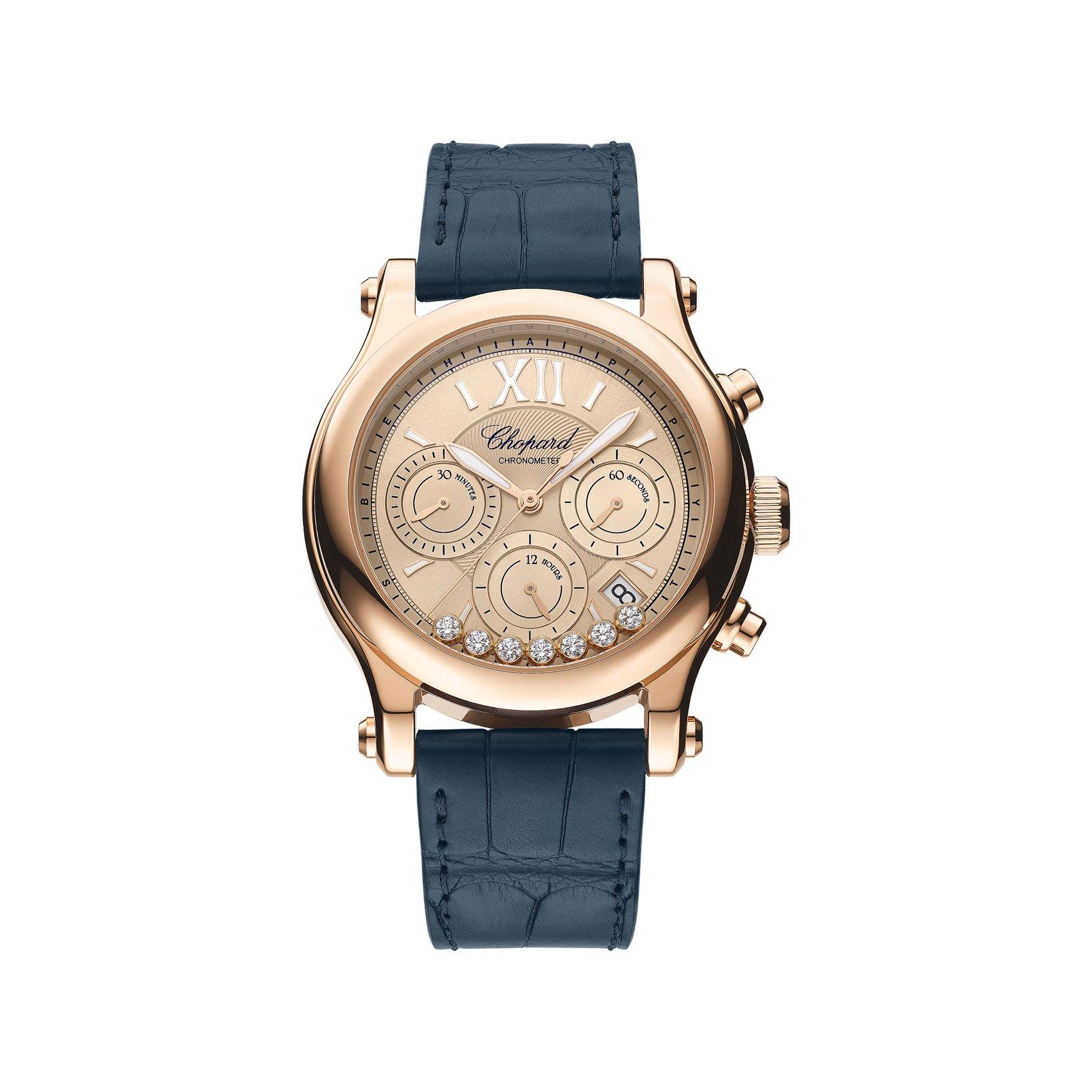 Chopard Happy Sport Automatic 40 mm Rose Gold Watch  Pink Dial   Alligator Leather Strap