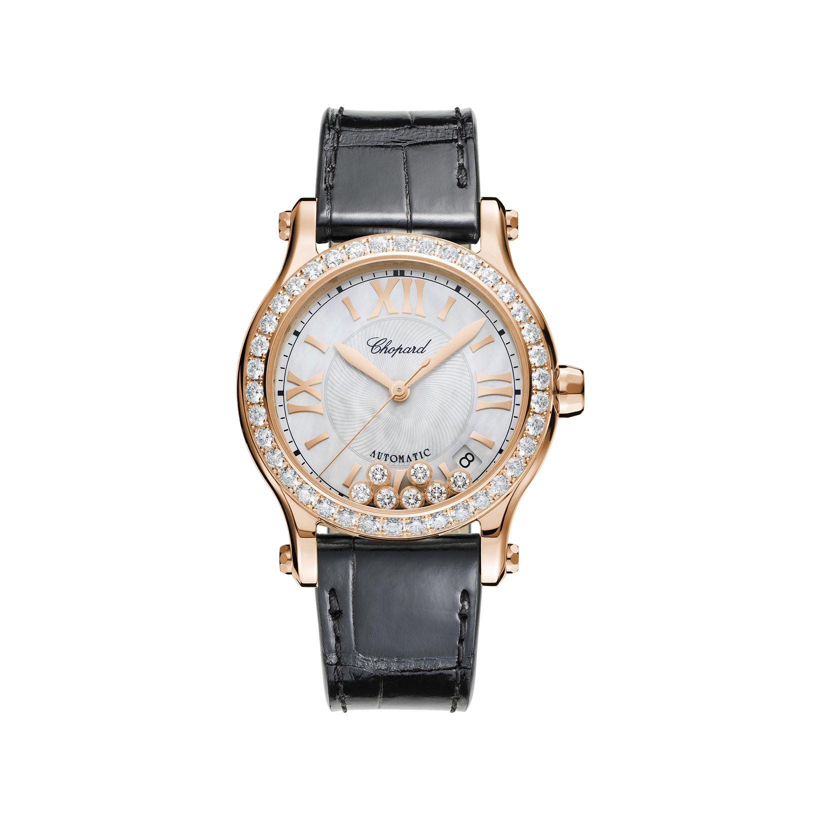 Chopard Happy Sport Automatic 36 mm Rose Gold Watch  White Dial   Alligator Leather Strap