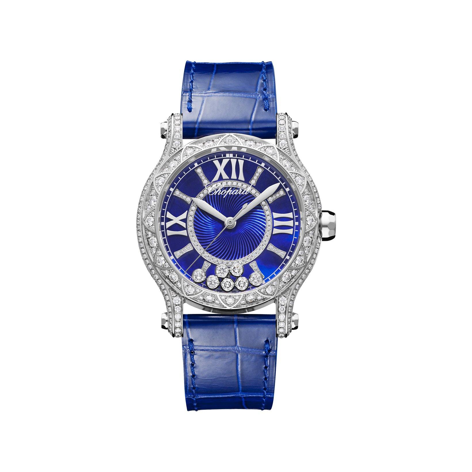 Chopard Happy Sport Automatic 36 mm White Gold Watch  Blue Dial   Alligator Leather Strap