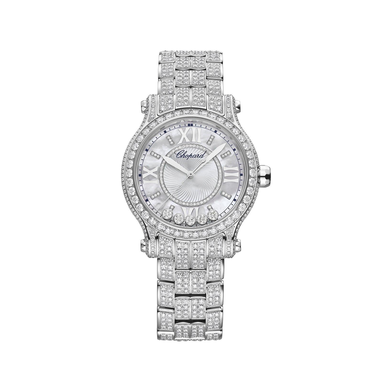 Chopard Happy Sport Automatic 33 mm White Gold Watch  White Dial  White Gold With Diamonds Bracelet