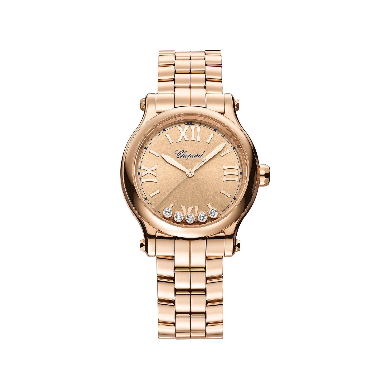 Chopard Happy Sport Automatic 33 mm Rose Gold Watch  Golden Dial  Rose Gold Bracelet